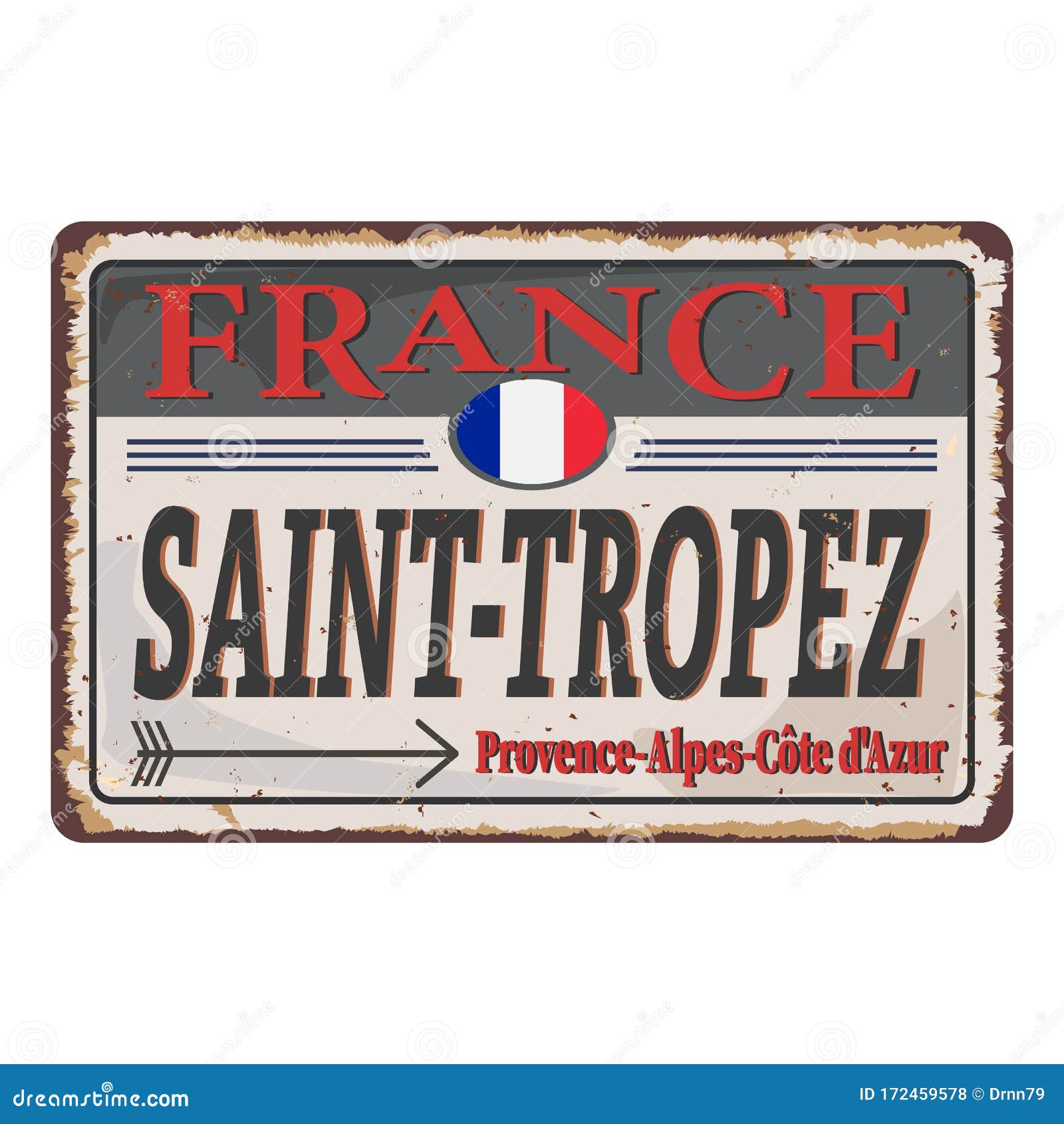 Saint Tropez Retro Signs Set On Old Vintage Metal Texture. Vector ...