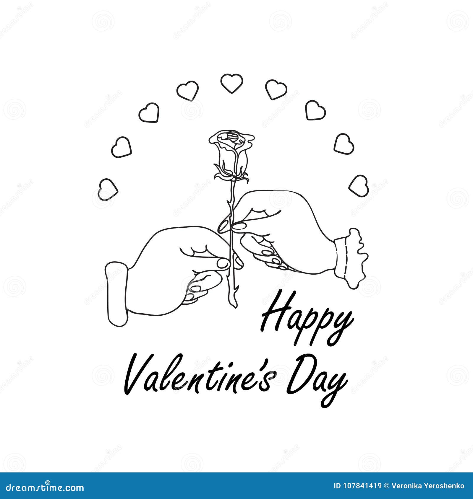 Happy Valentines Day Vector Doodle Hands And Rose Stock Vector