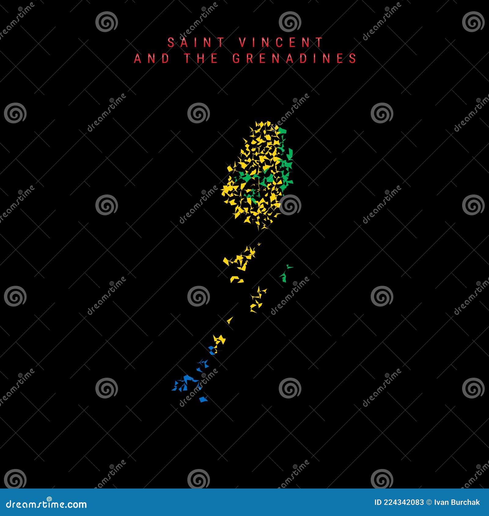 Saint Vincent and the Grenadines Flag Map, Chaotic Particles Pattern in
