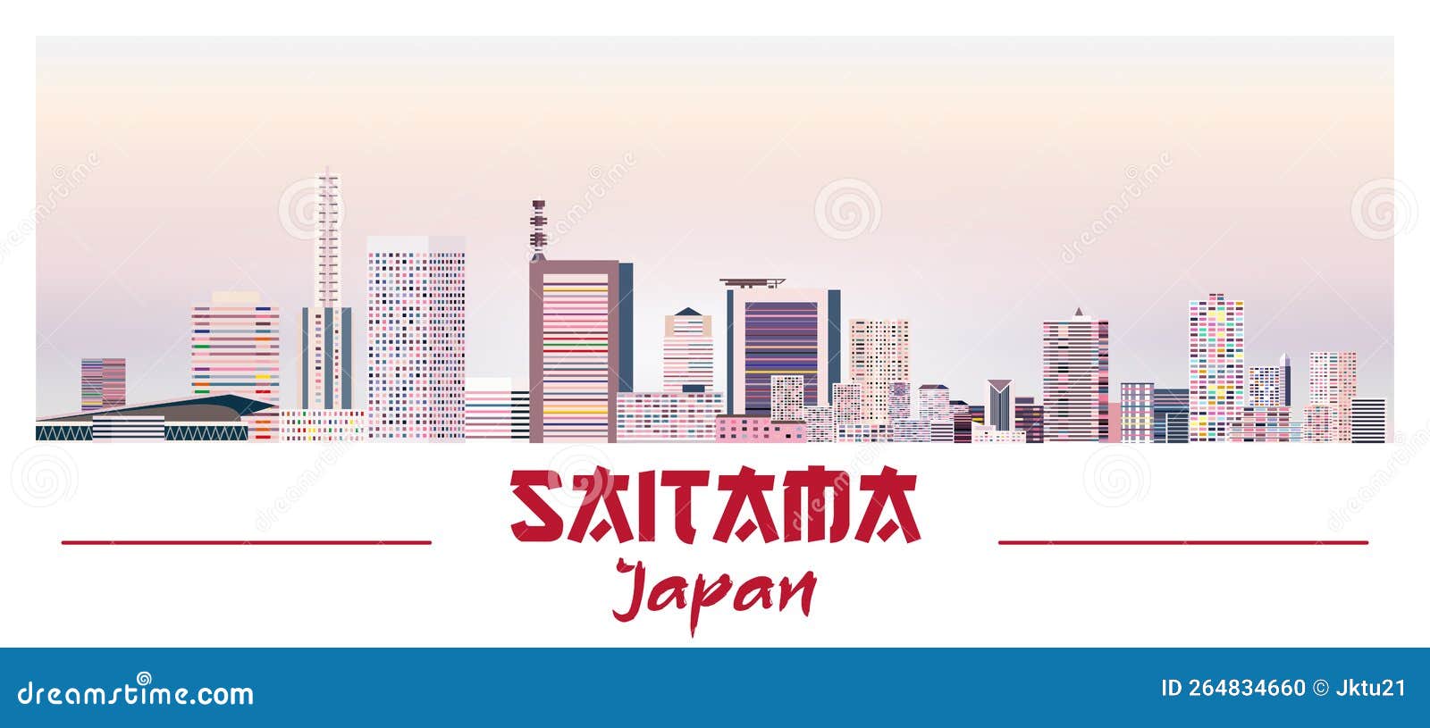 Saitama Skyline in Bright Color Palette Vector Illustration Stock ...