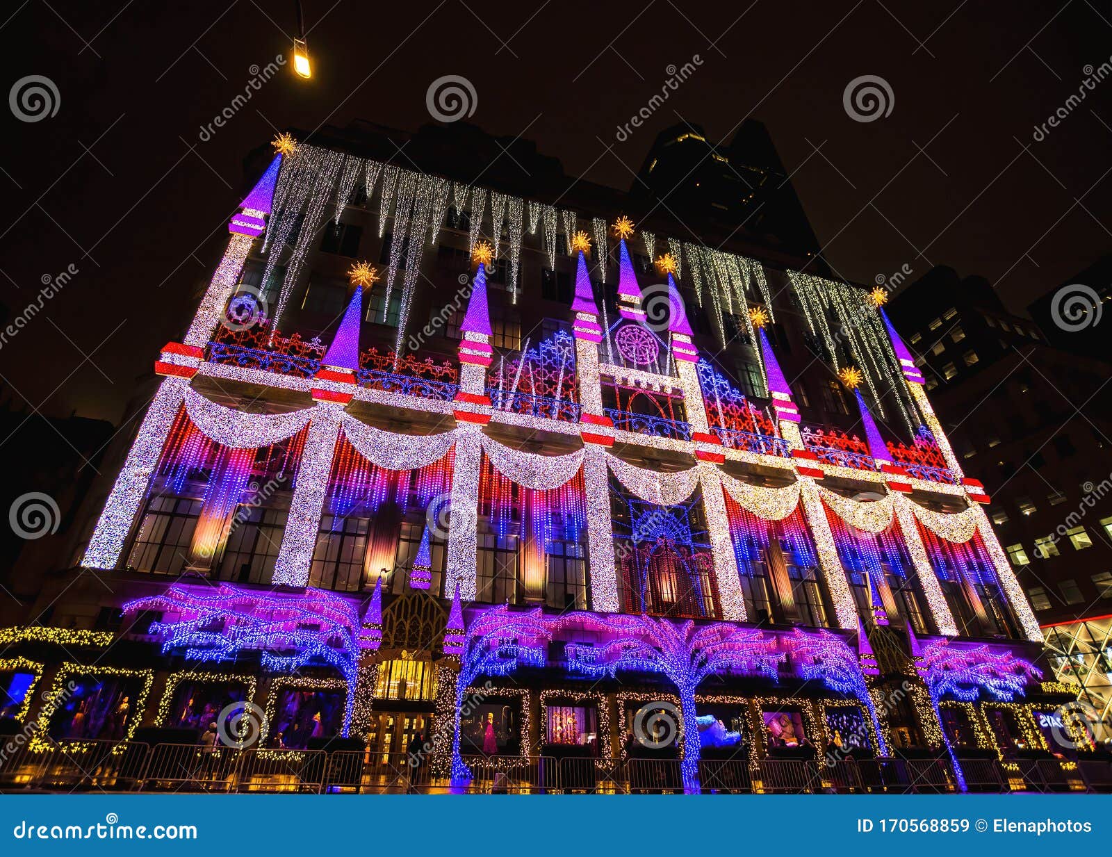 Saks Fifth Avenue Department Store with Christmas Light Show Editorial  Stock Image - Image of building, center: 170568859