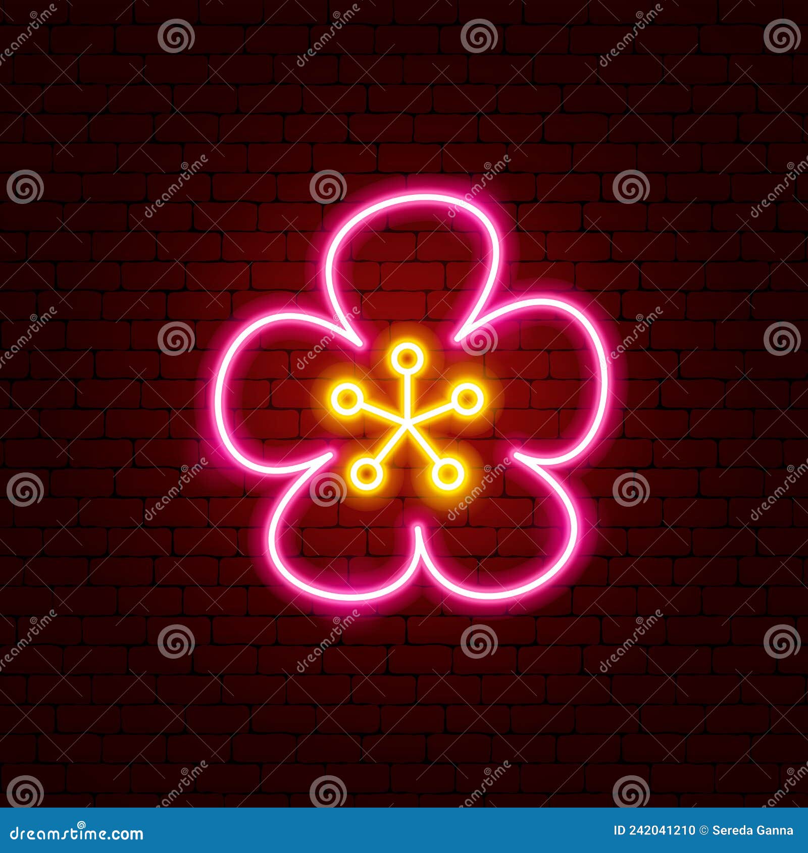 Sakura Flower Neon Sign stock vector. Illustration of blooming - 242041210