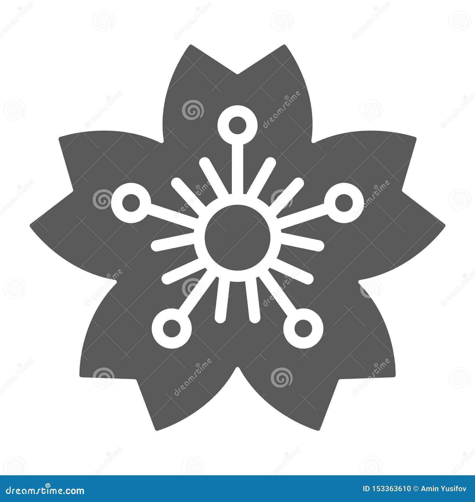 Sakura Glyph Icon, Japan and Flower, Cherry Blossom Sign, Vector