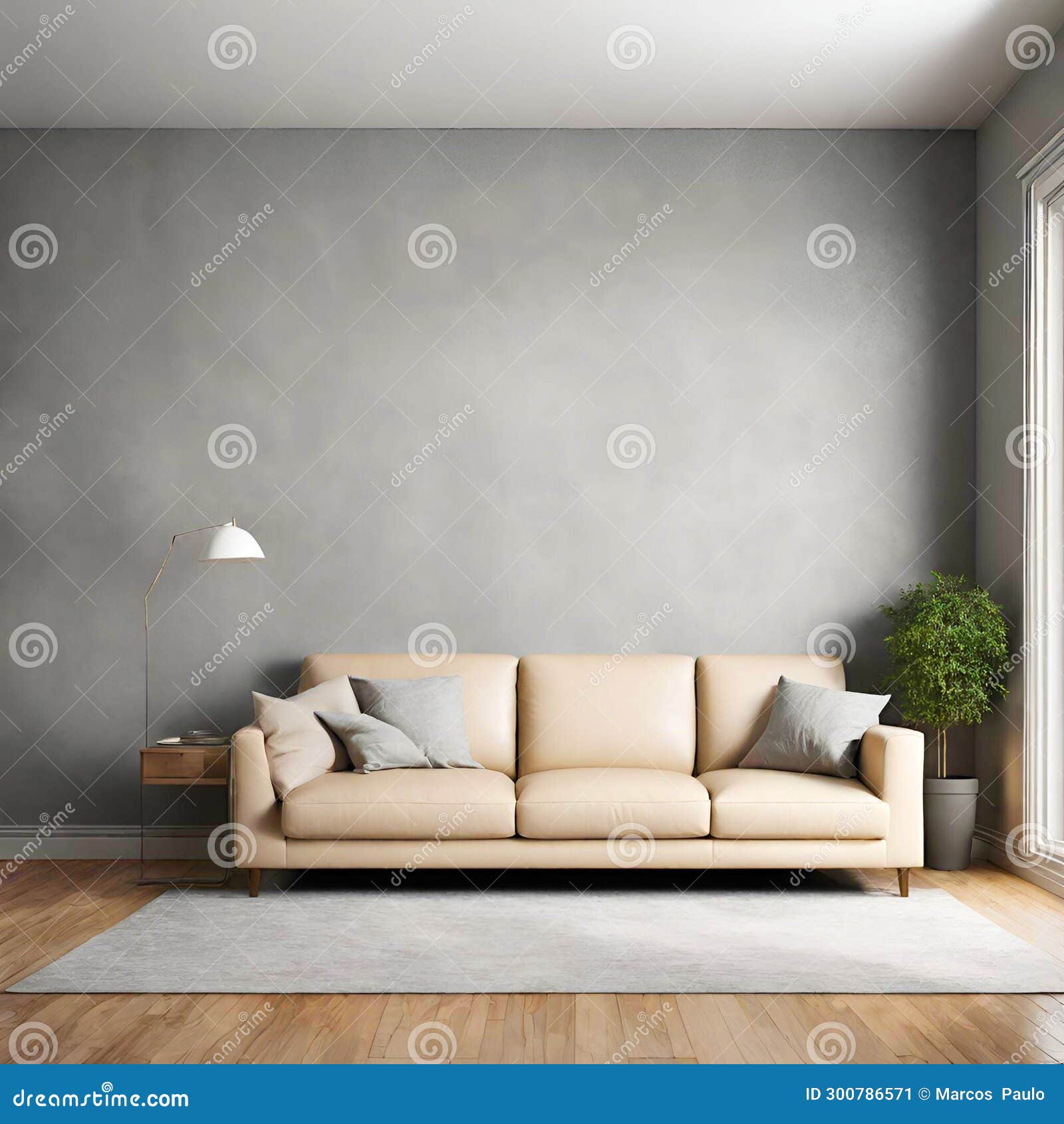 sala com sofÃ¡ e parede vazia com luz natural com um vaso de planta no chÃ£o
