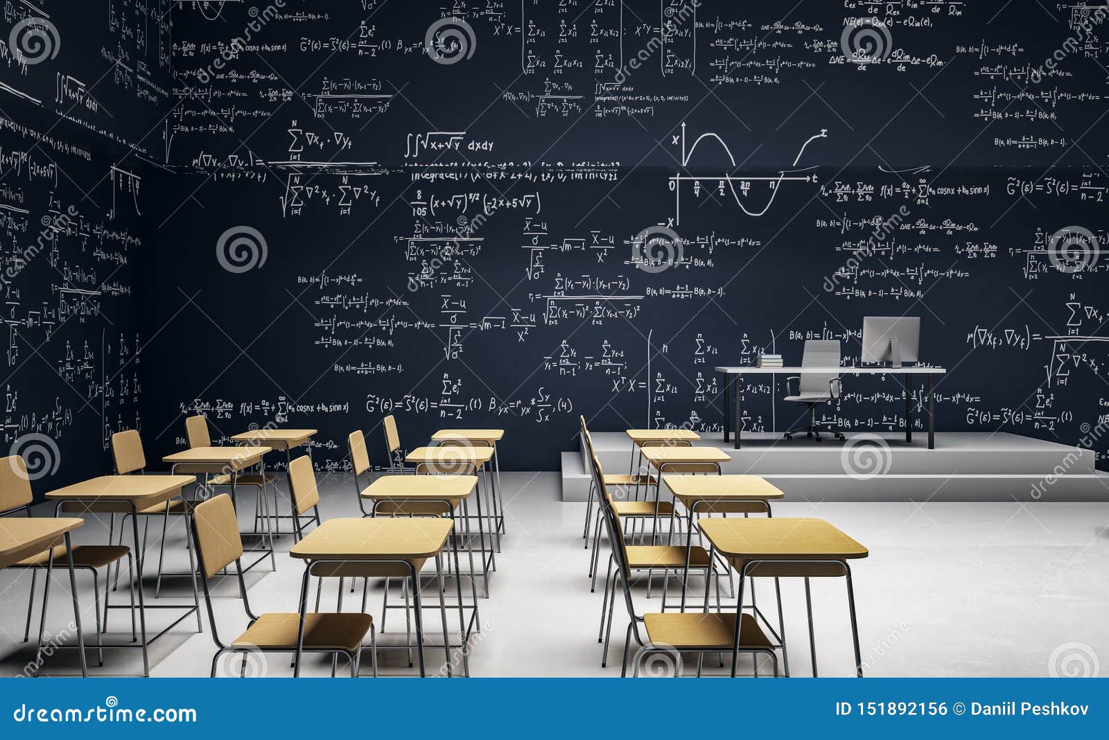 Sala De Aula Preta Com Fórmulas Da Matemática Ilustração Stock