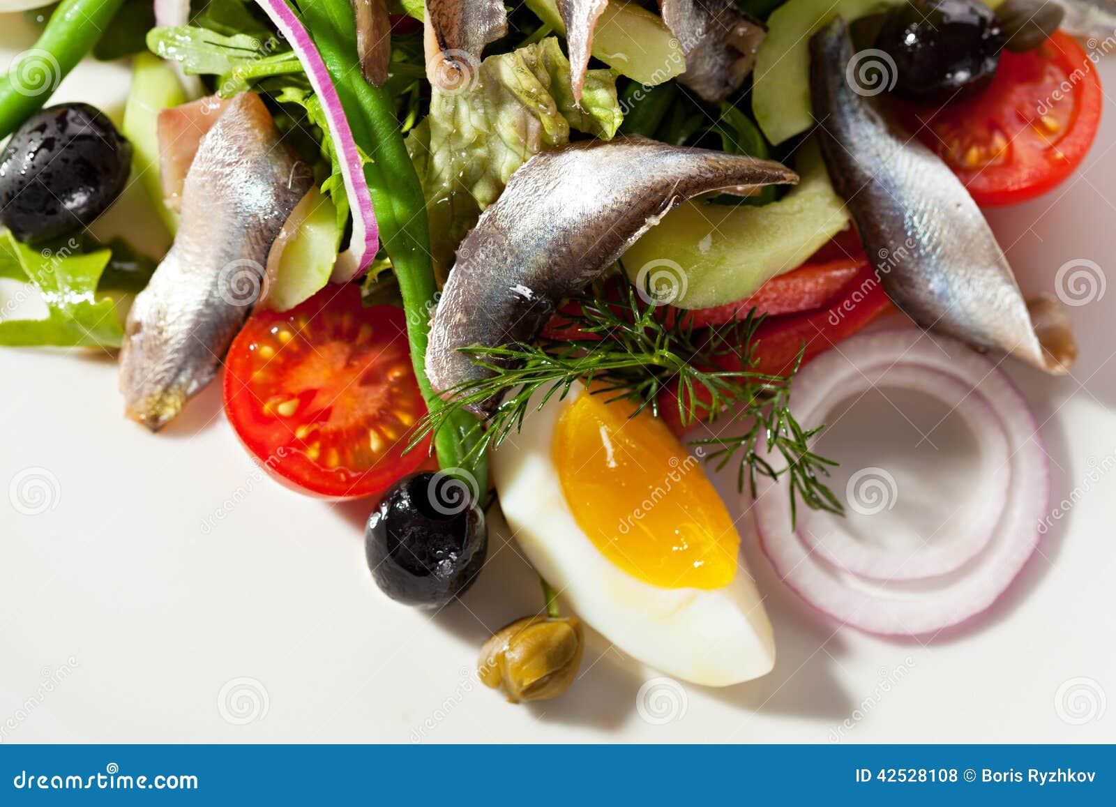 Salad with Anchovy stock photo. Image of green, closeup 42528108