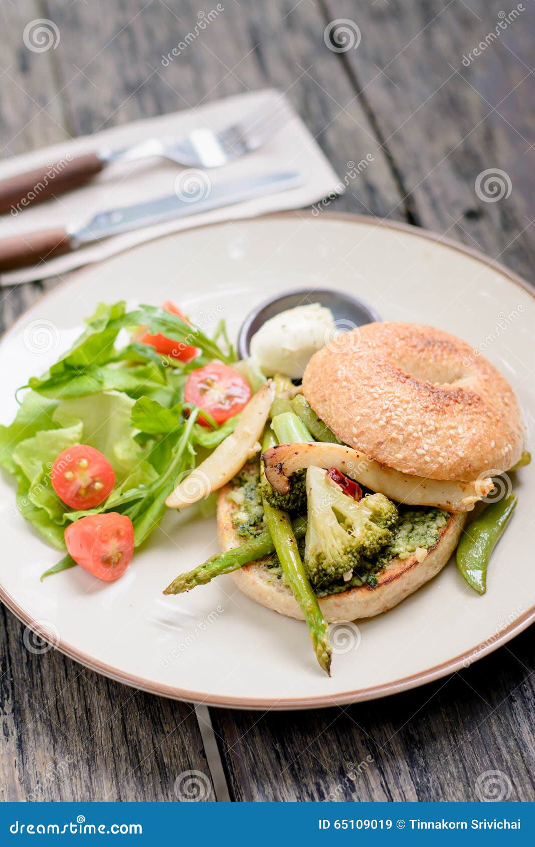 Salad Bagel stock image. Image of board, ingredients - 65109019