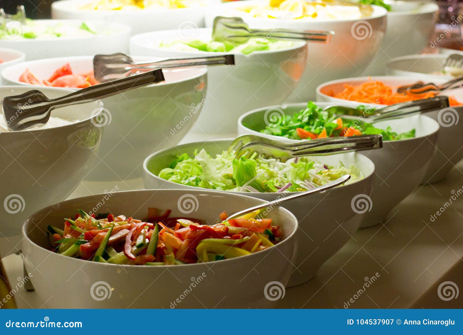 Salad Bar. Fresh Vegetables in White Bowls Stock Image Image of food