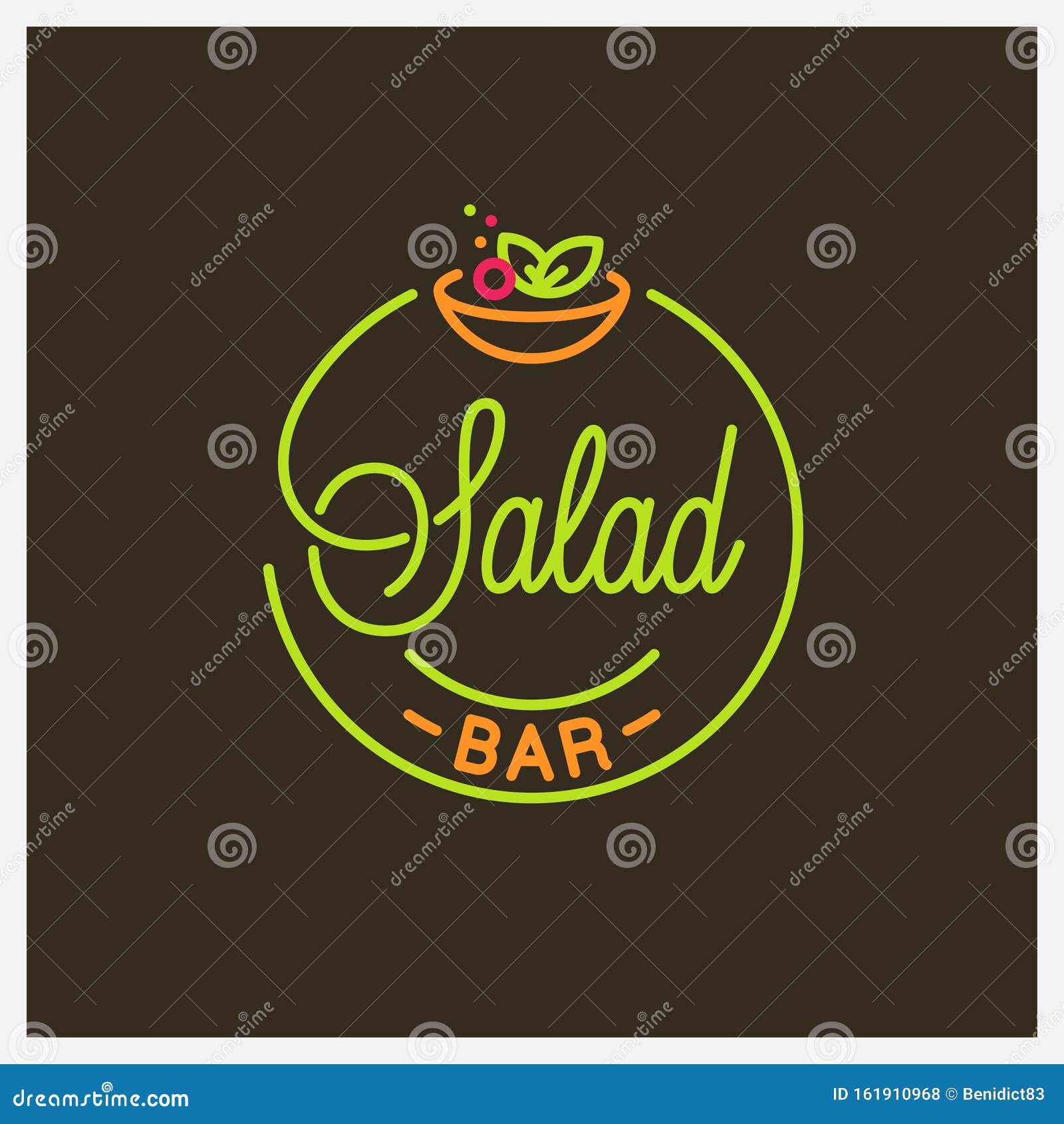 Salad Bar Logo. Round Linear Logo of Salad Bowl Stock Vector
