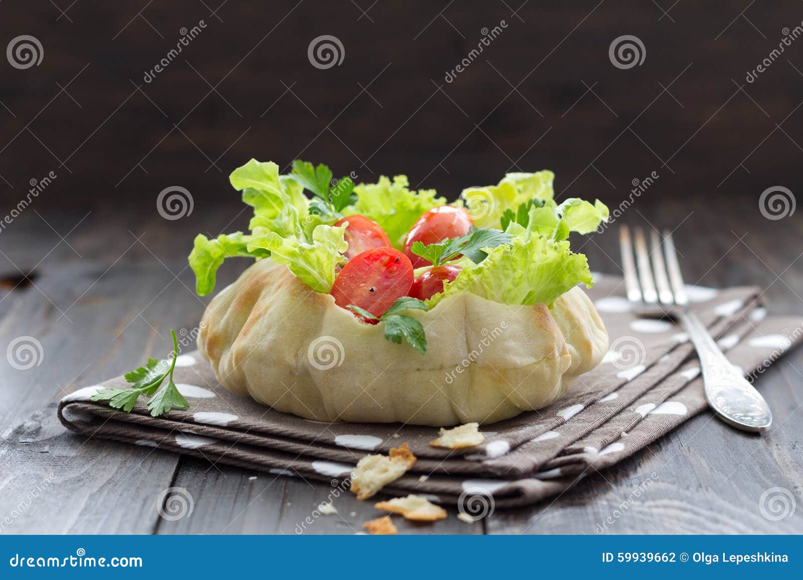 Salad in a bread bowl stock photo. Image of edible, round 59939662