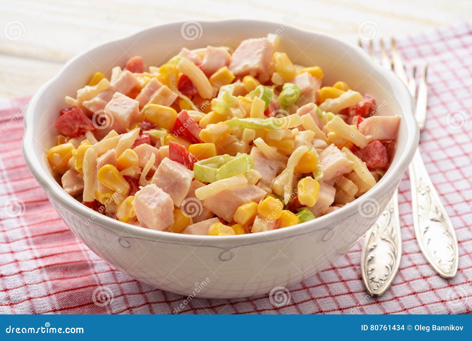 Salad with Celery Roots,corn, Leek, Pepper, Ham and Natural Yogurt