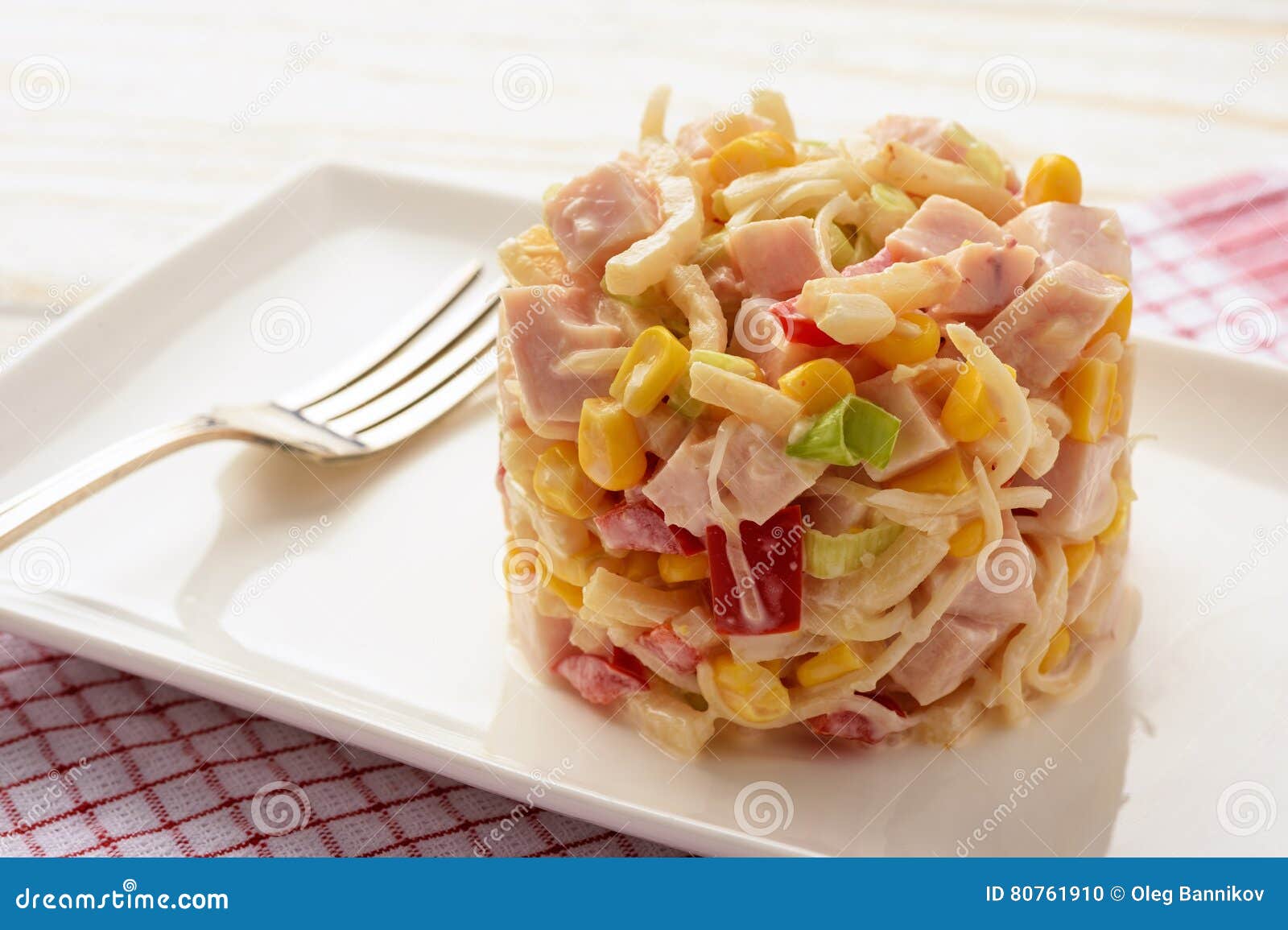 Salad with Celery Roots,corn, Leek, Pepper, Ham and Natural Yogurt