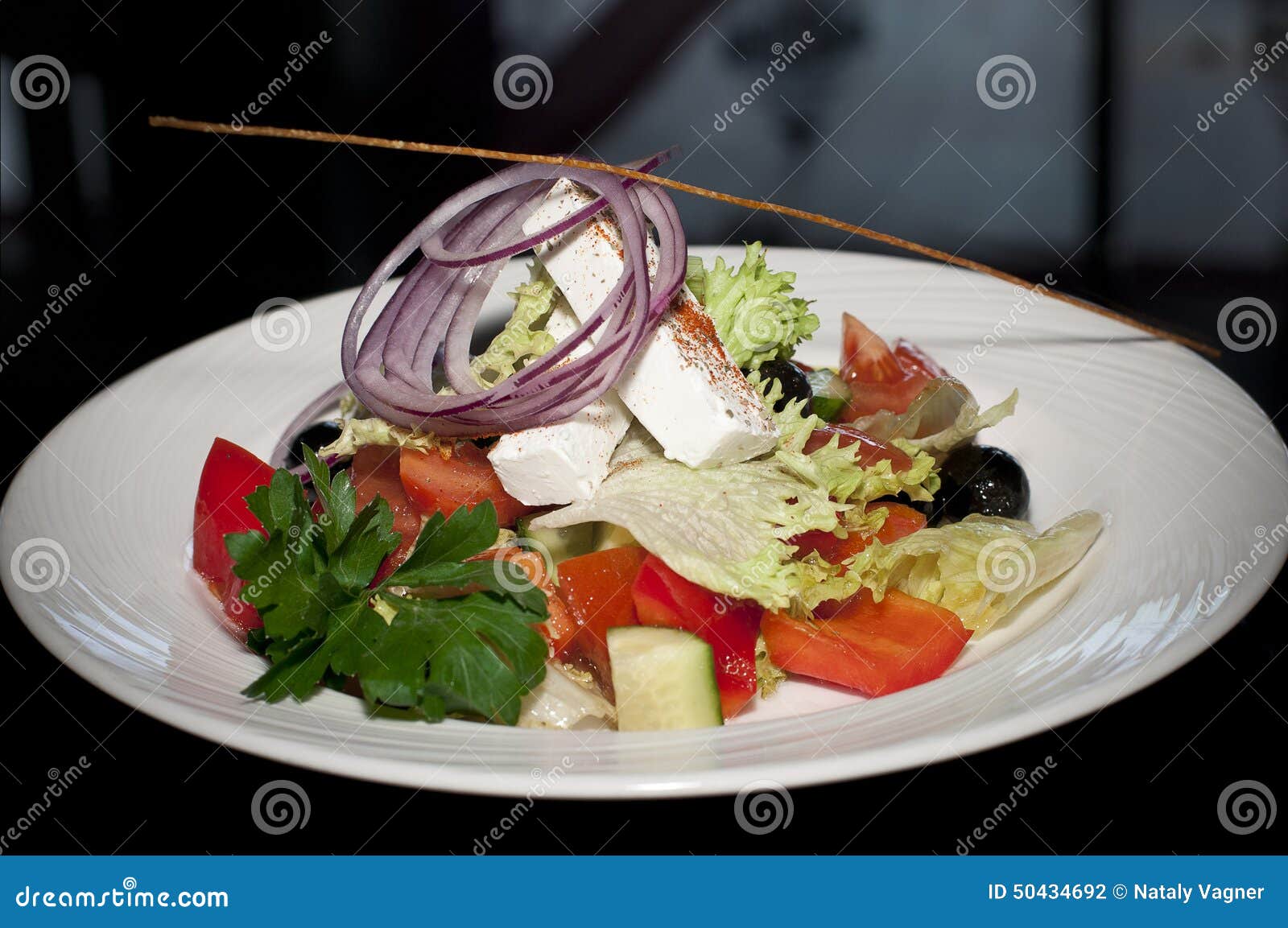 Salad with Cheese, Tomatoes and Greens Stock Photo - Image of brown