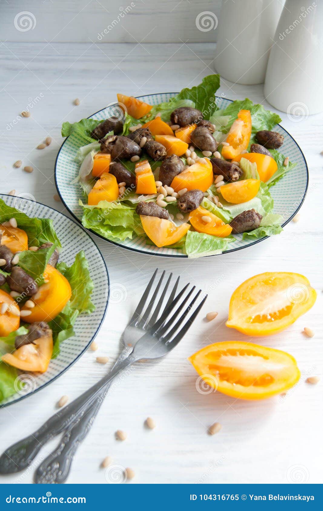 Salad with Chicken Hearts and Fresh Tomatoes Stock Image - Image of ...