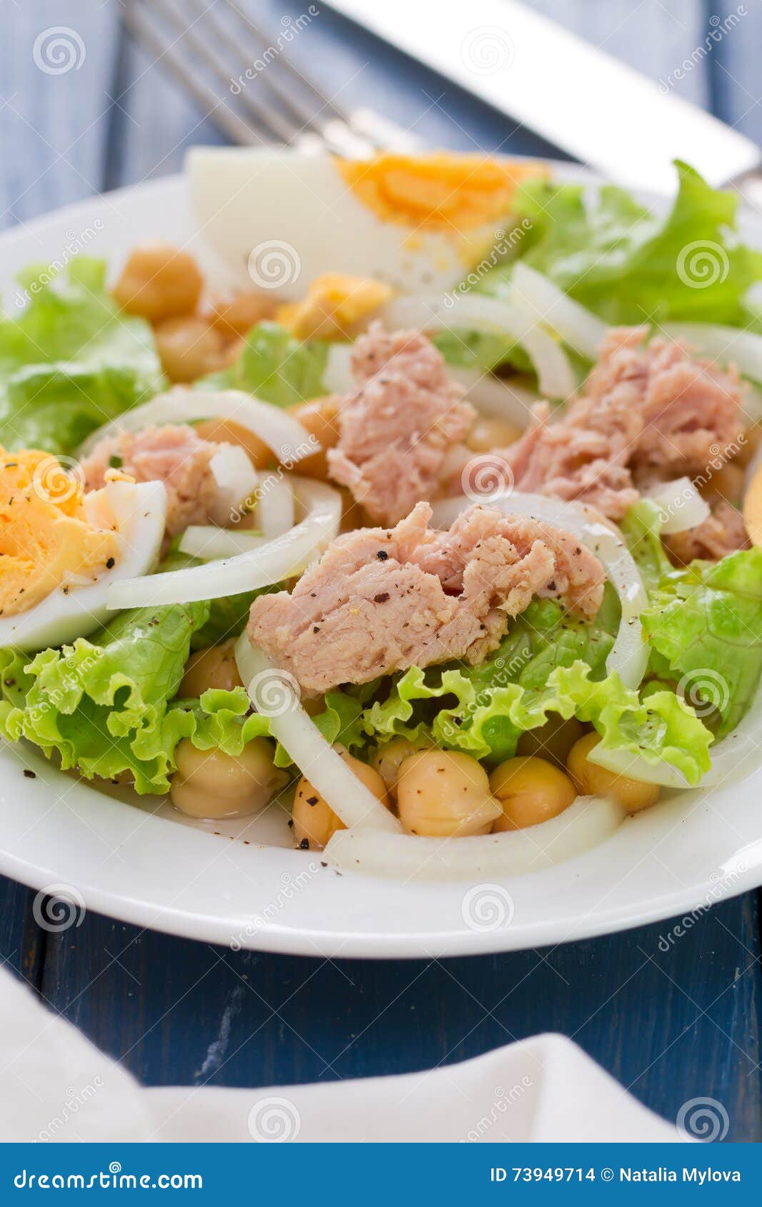 Salad Chickpeas with Tuna and Egg Stock Photo Image of kunch