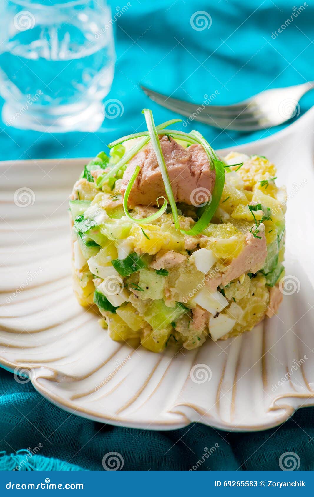 Salad with cod liver stock image. Image of eating, appetizer 69265583