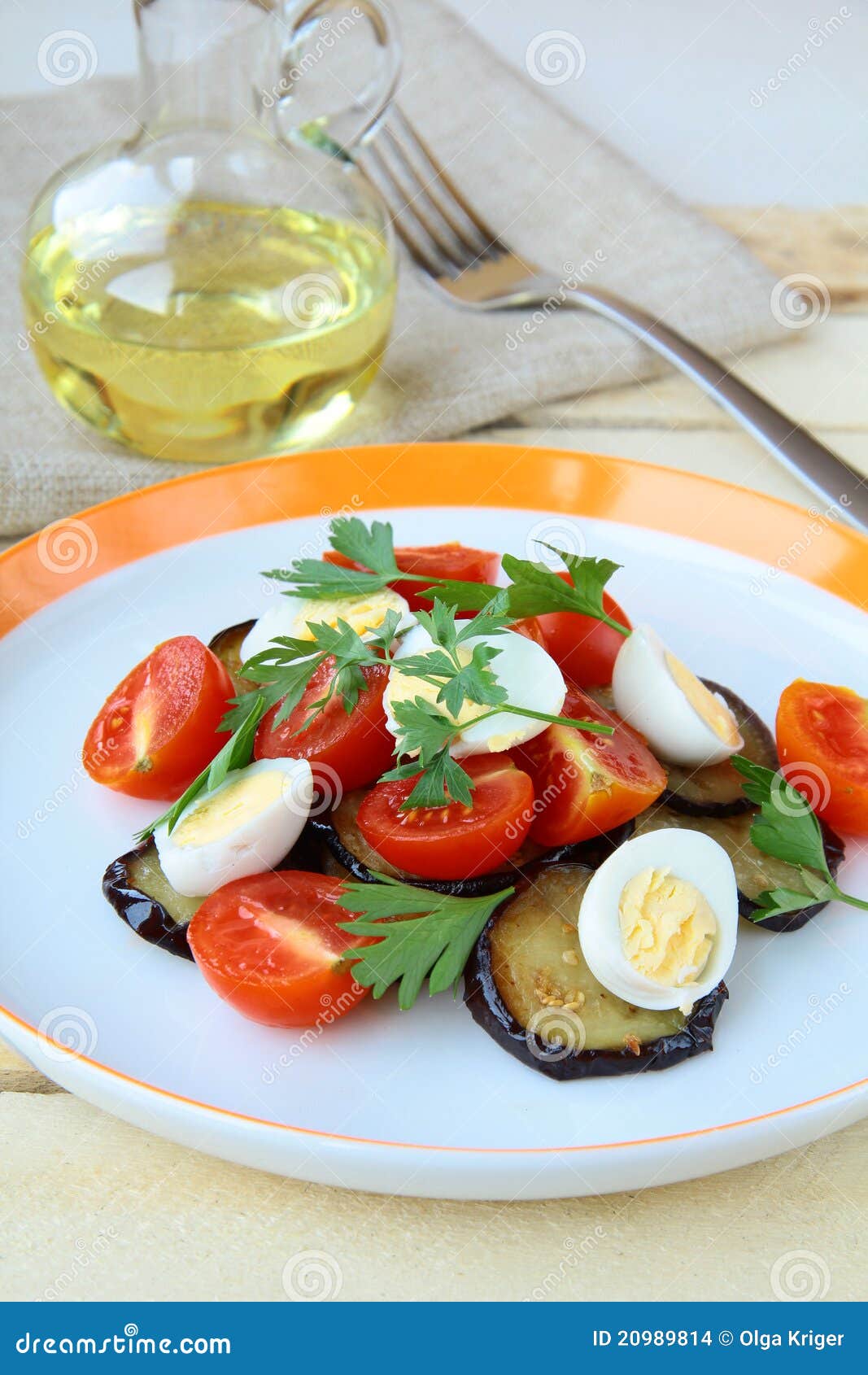 Salad with Eggplant, Tomato and Eggs Stock Photo Image of courgette