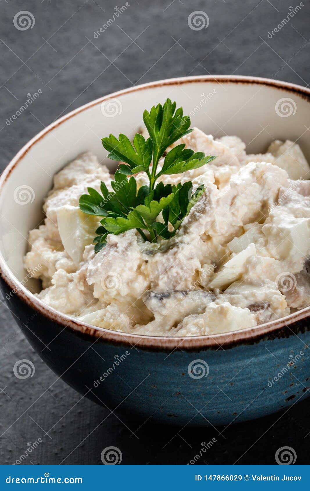 Salad With Eggs Cottage Cheese Vegetables And Greens In Bowl