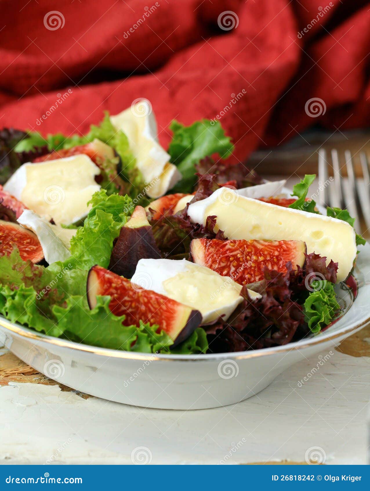 Salad with Figs and Brie Cheese Stock Photo Image of closeup