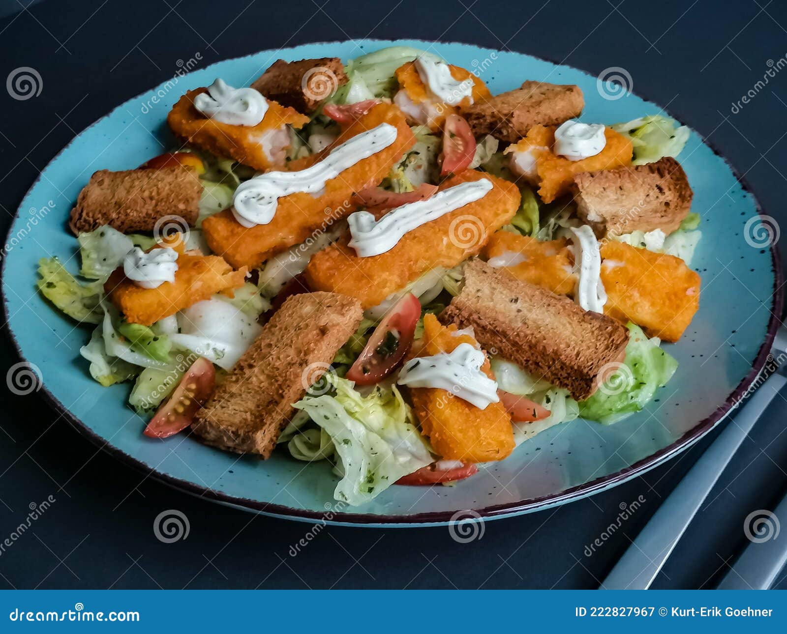 Salad with fish sticks stock image. Image of fruit, dessert 222827967