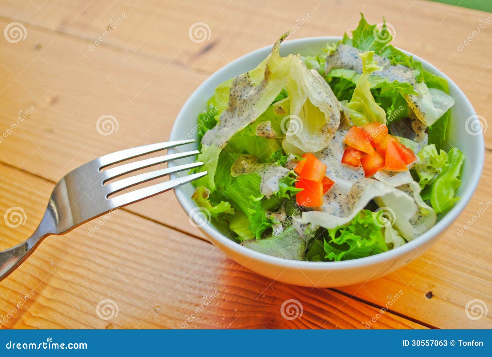 Salad and fork stock image. Image of bowl, nutrition 30557063