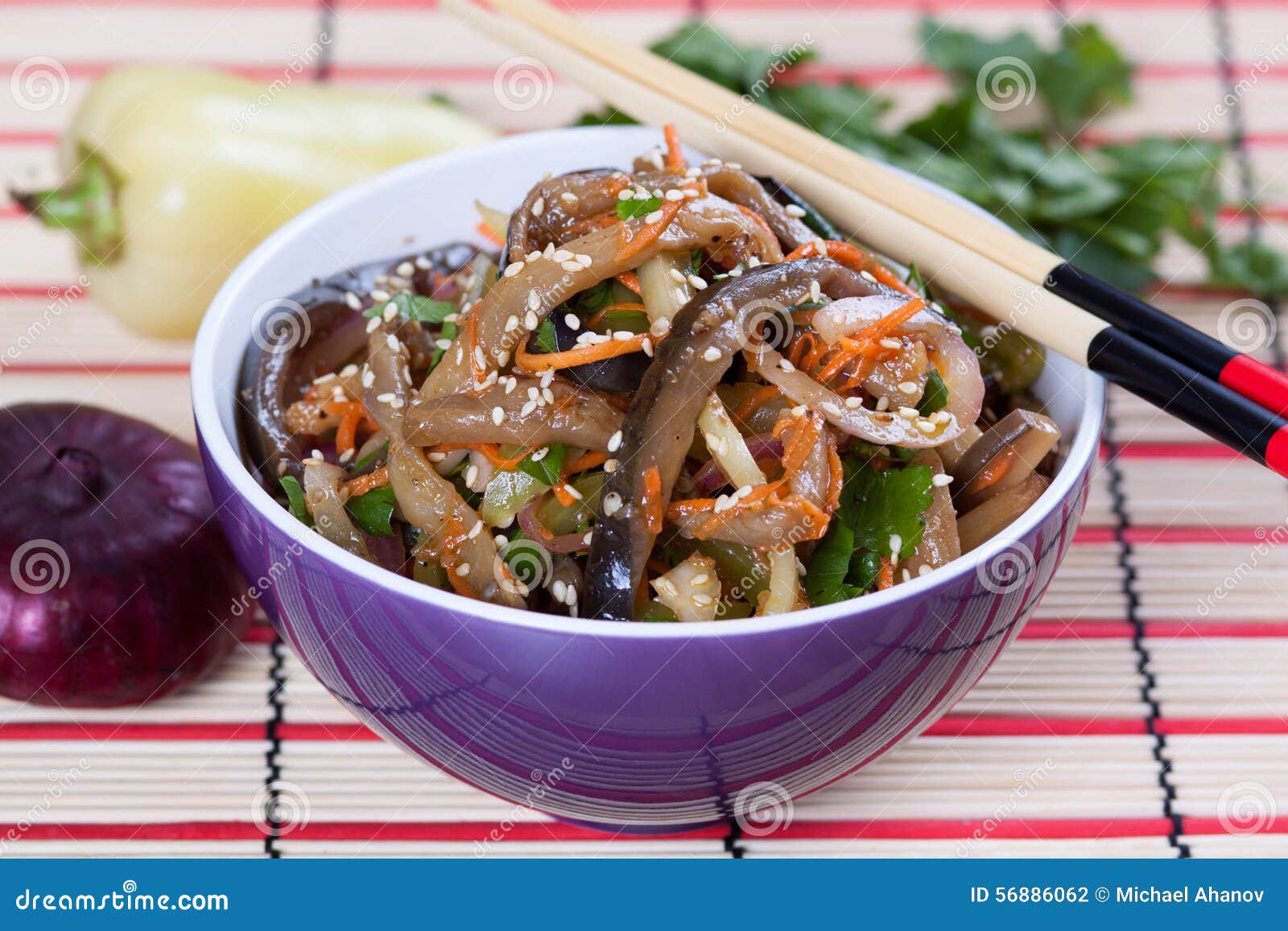 Salad of Fried Eggplant in Asian Style Stock Photo Image of garlic