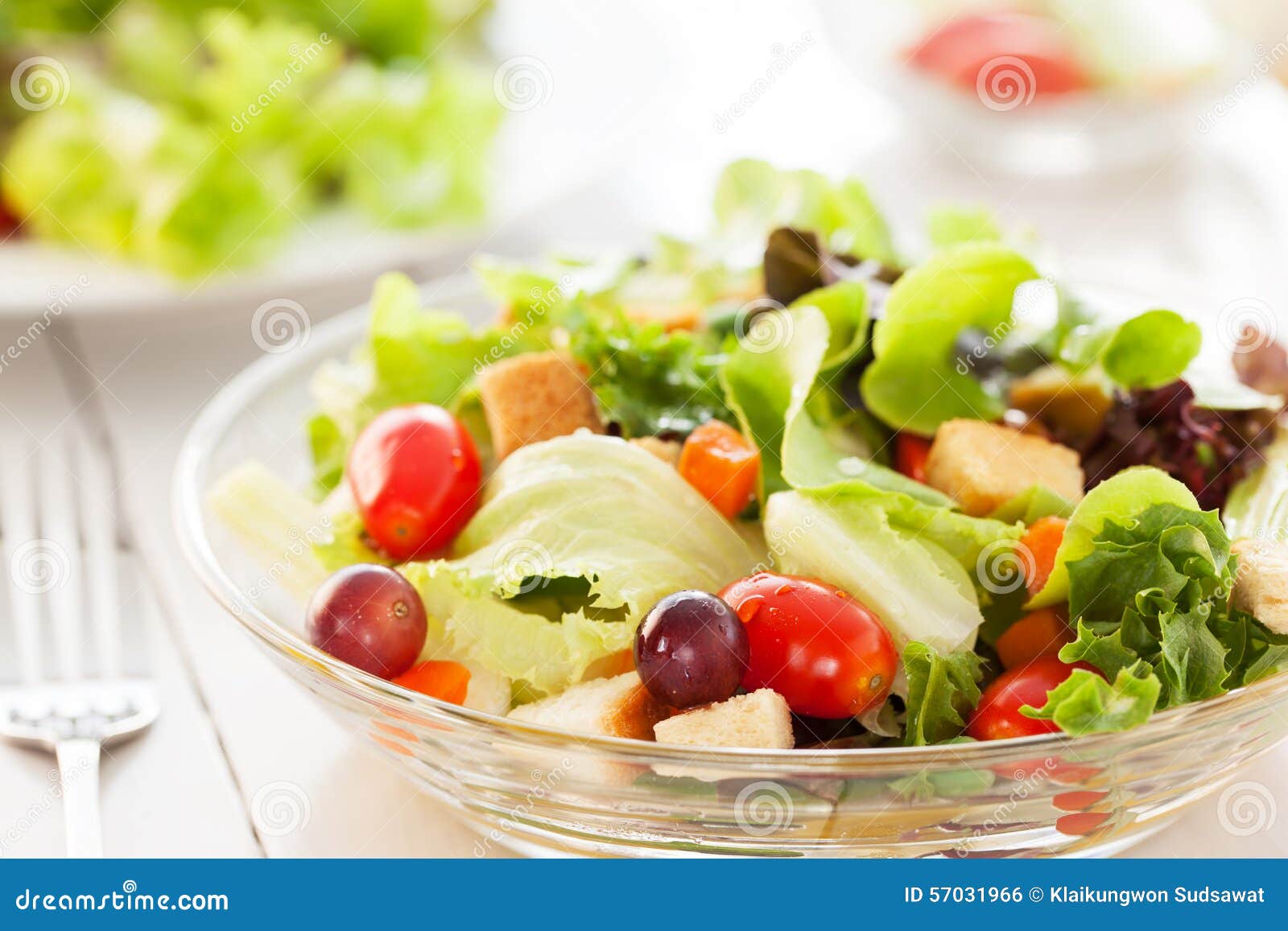 Salad in glass bowl stock photo. Image of bottle, nutrition 57031966