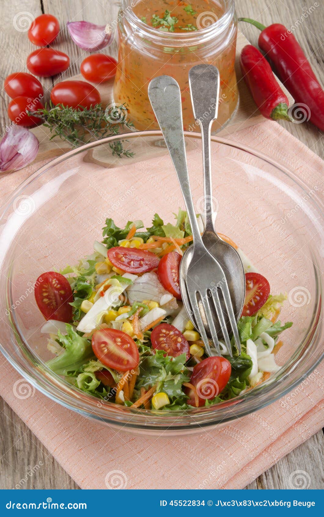 Salad in a Glass Bowl with Vinaigrette Stock Photo Image of tomato, food 45522834