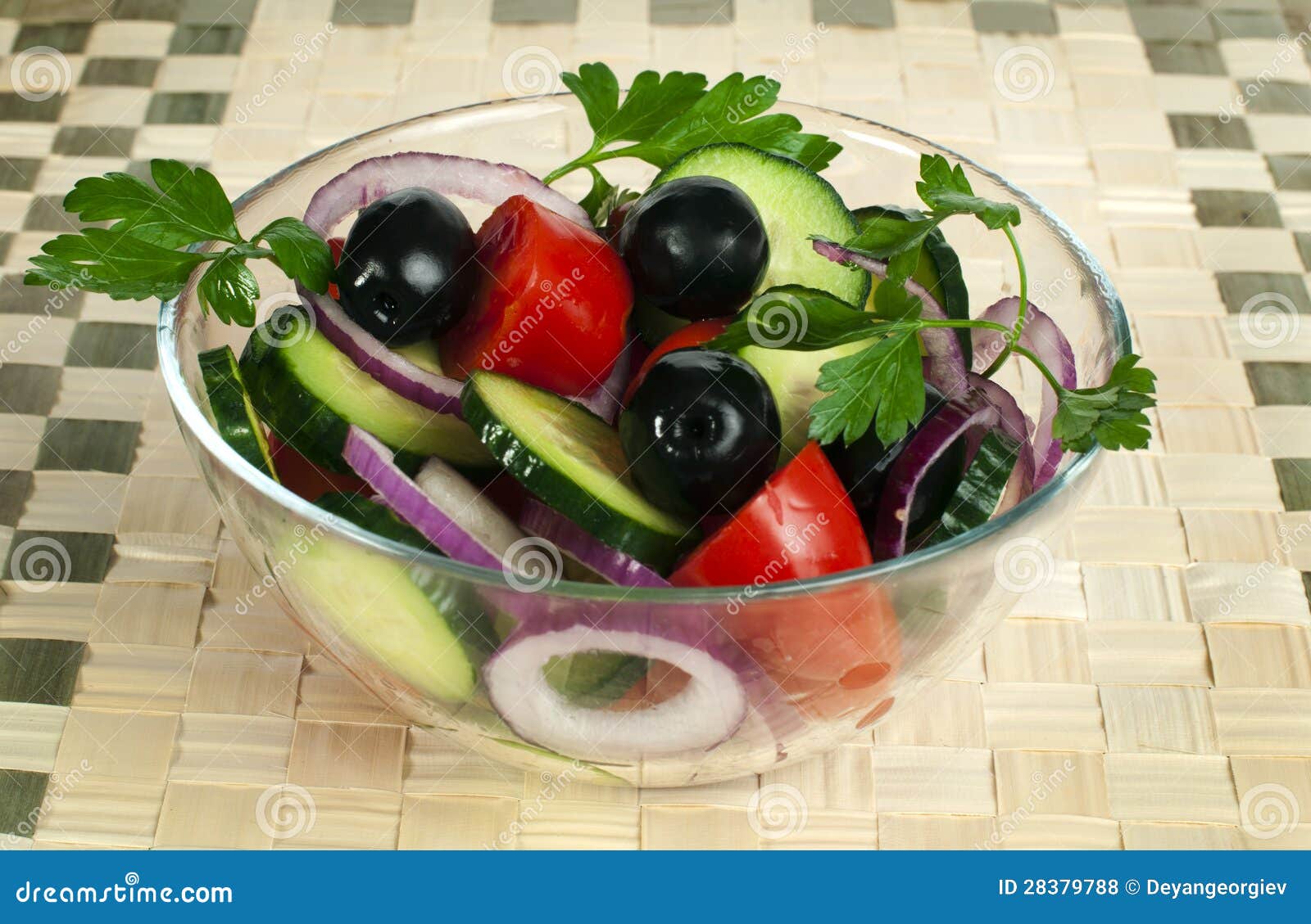Salad in a Glass Bowl on a Wooden Base Stock Photo Image of bright