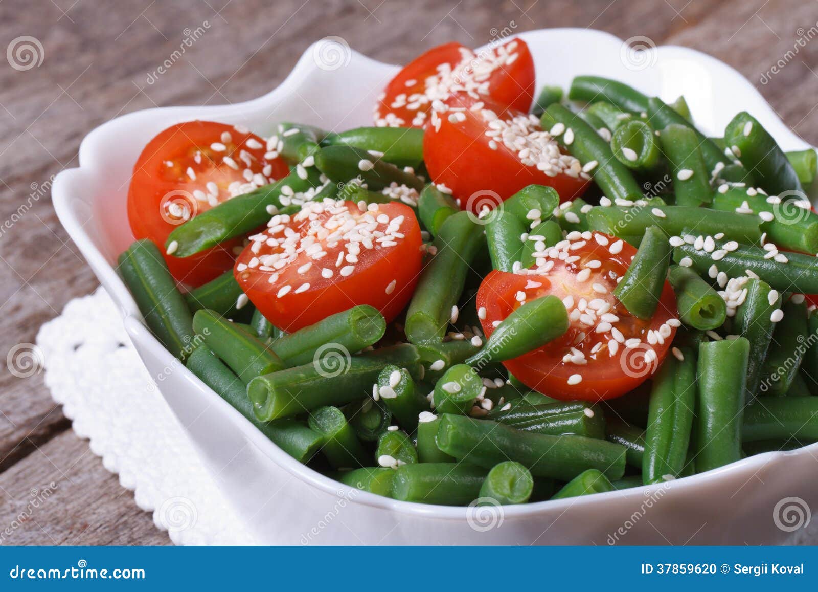 Salad of Green Beans, Cherry Tomatoes and Sesame Stock Photo Image of eating, green 37859620
