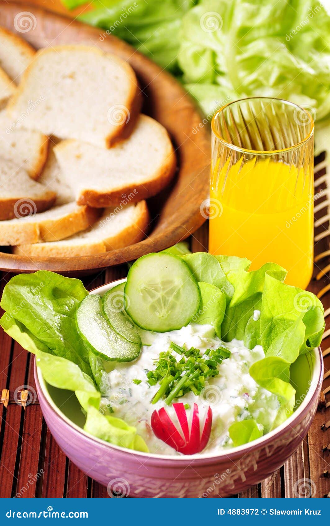 Salad, Juice and Bread stock photo. Image of drink, butter 4883972