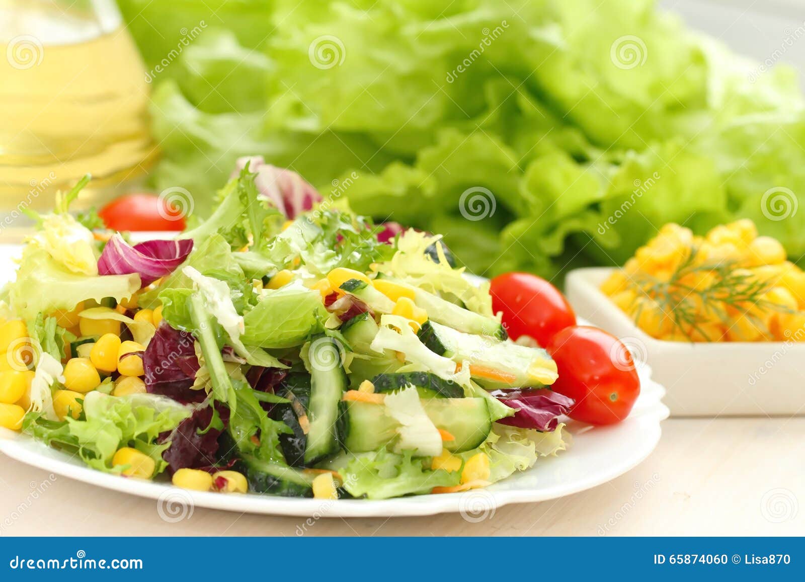 Salad Made of Fresh Vegetables with Oil Stock Photo - Image of green ...