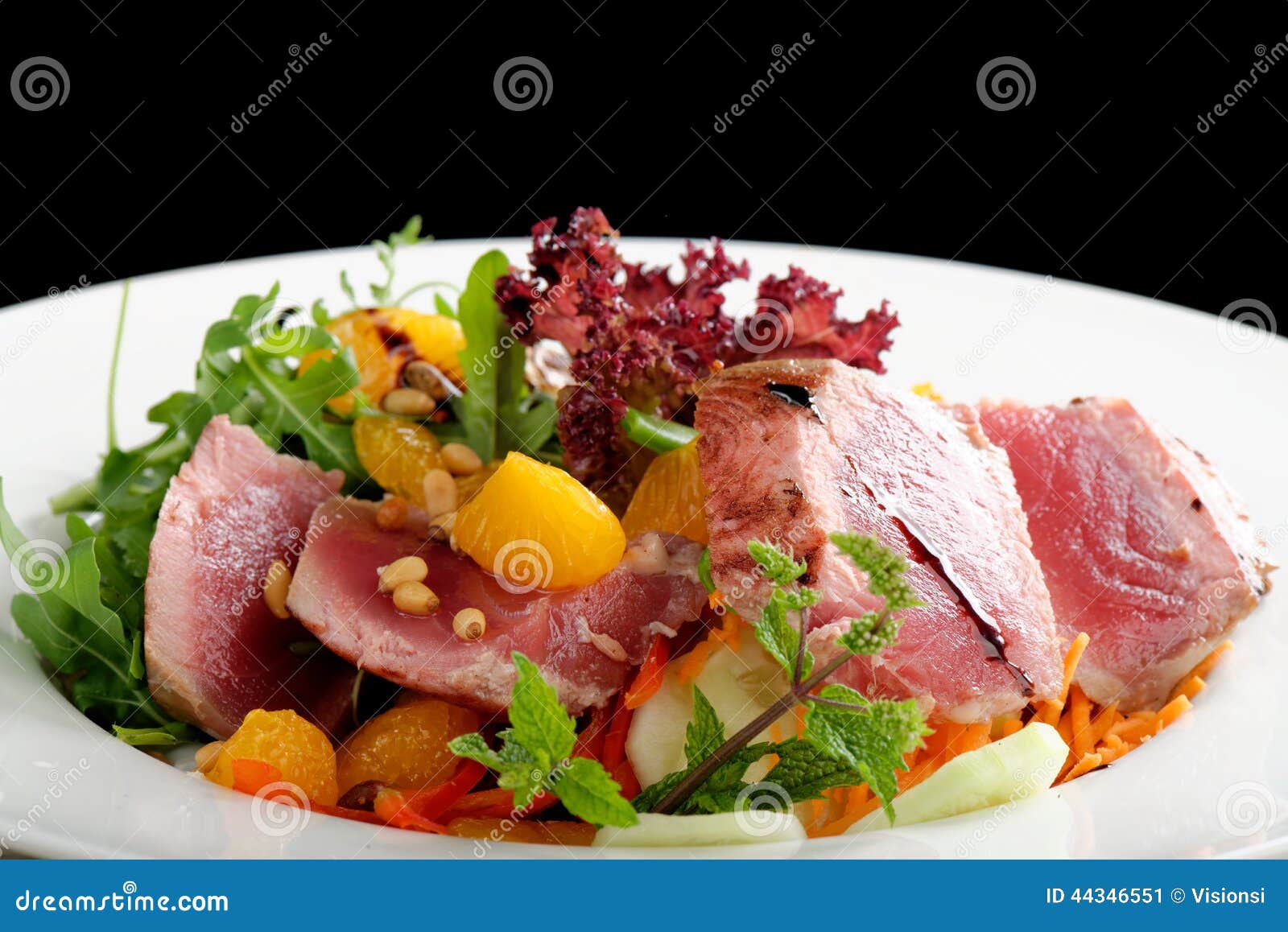 Salad with Pieces of Mediumrare Grilled Tuna Stock Image Image of