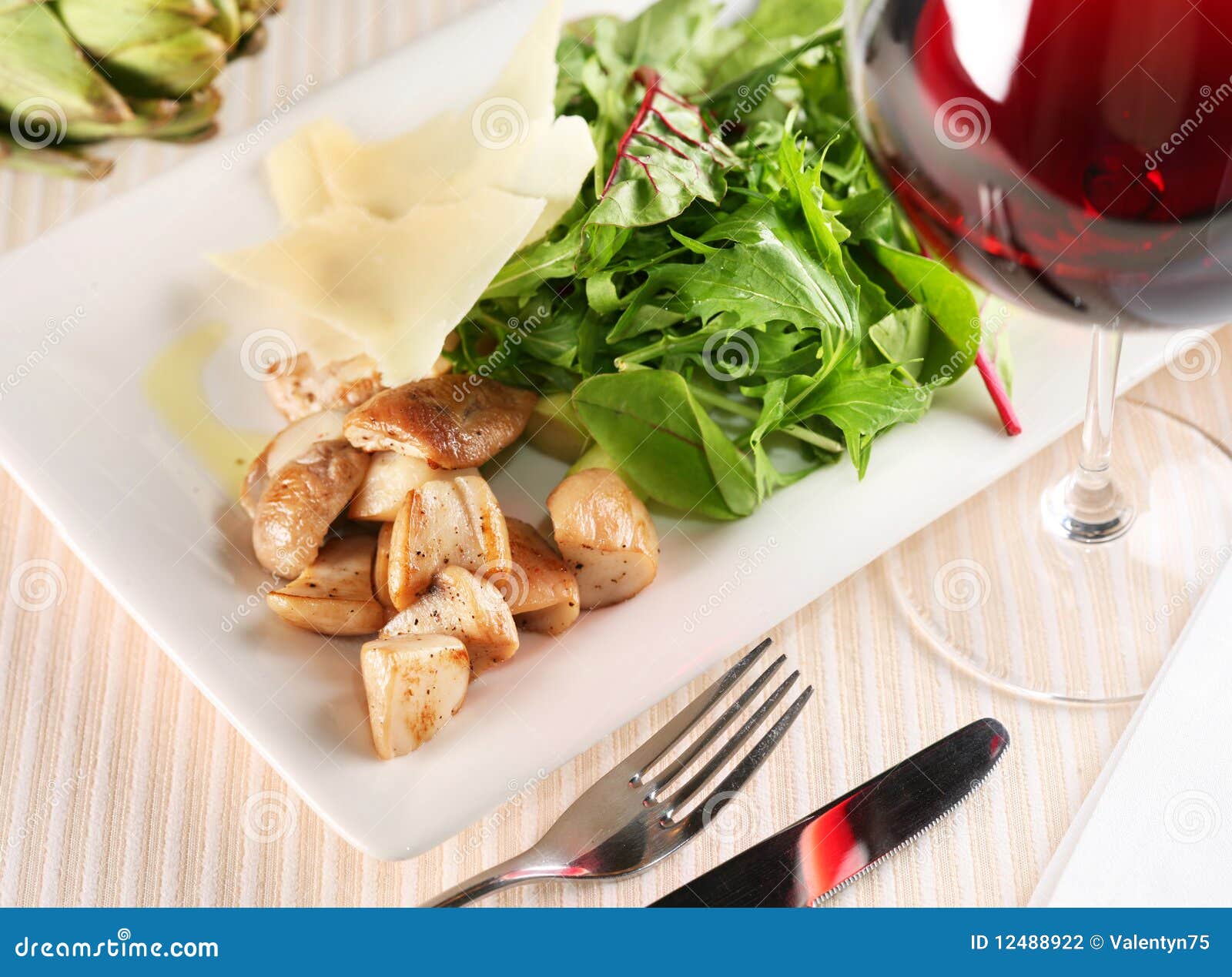 Salad with Porcini Mushrooms and Arugula Stock Photo Image of wine