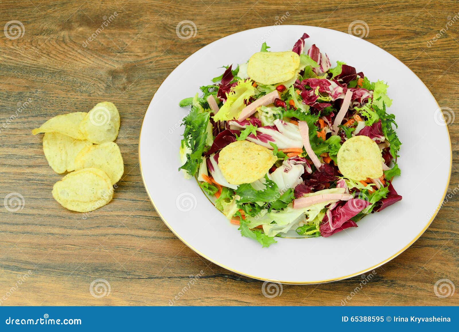 Salad with Potato Chips and Blue Cheese Stock Image Image of dairy