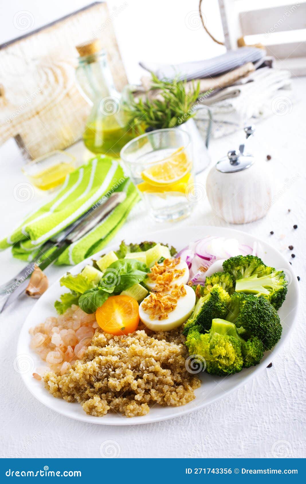 Salad with Prawns and Eggs with Vegetables on Plate Stock Photo Image of prawn, spicy 271743356