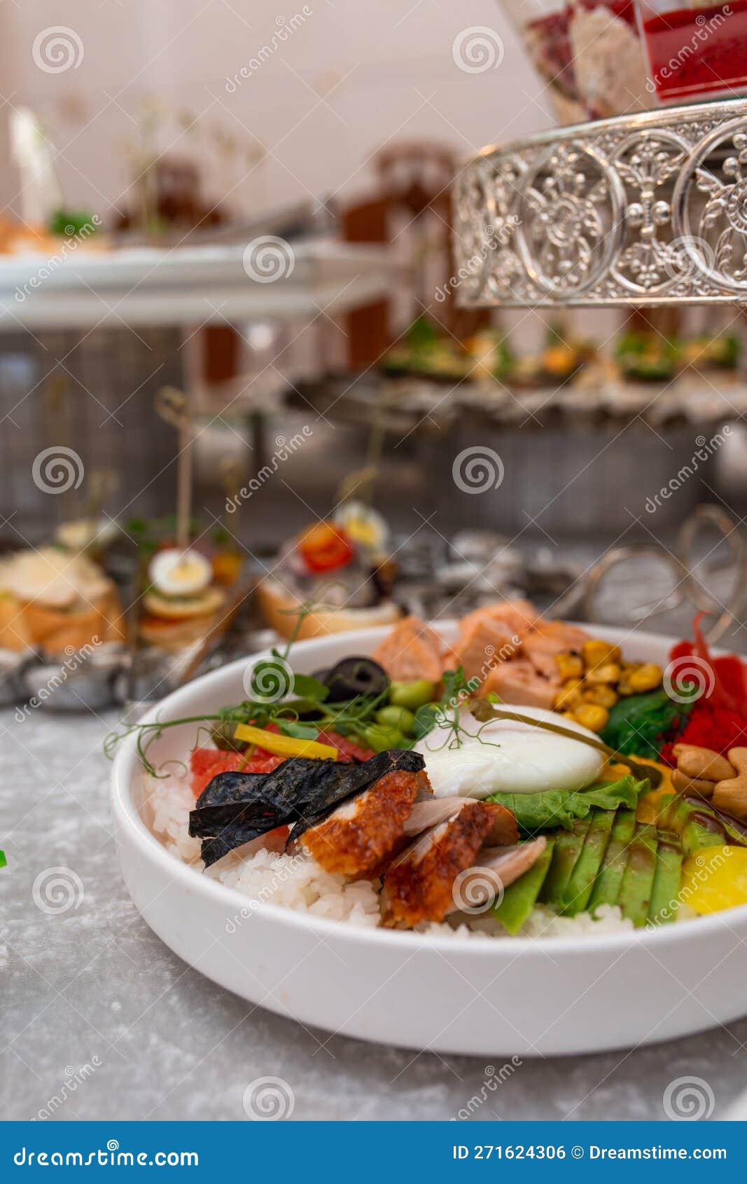 Salad with Quinoa, Avocado and Egg. View from Above. Stock Photo