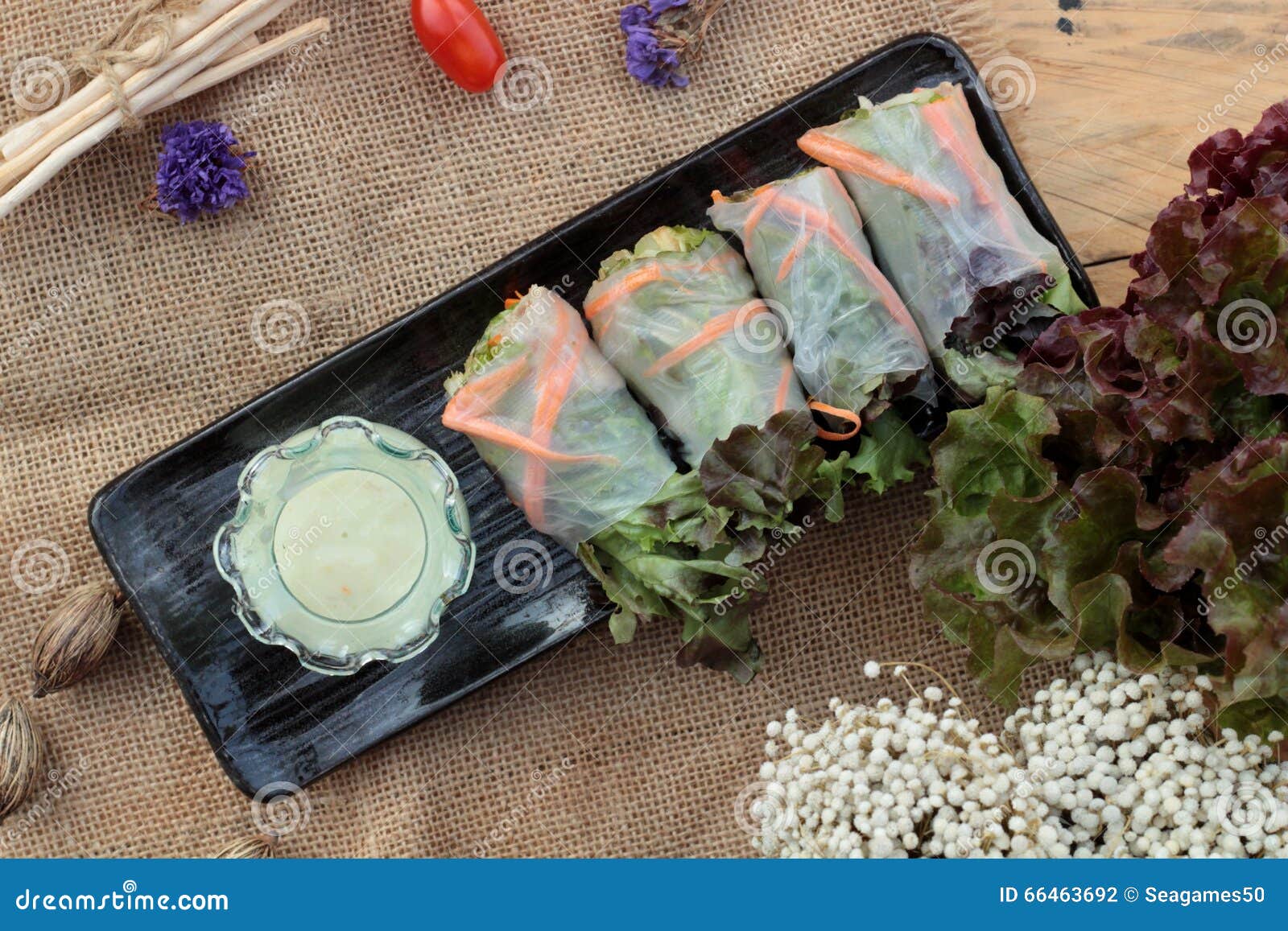 Salad Rolls Vegetable with Tuna and Crab Stick. Stock Photo Image of