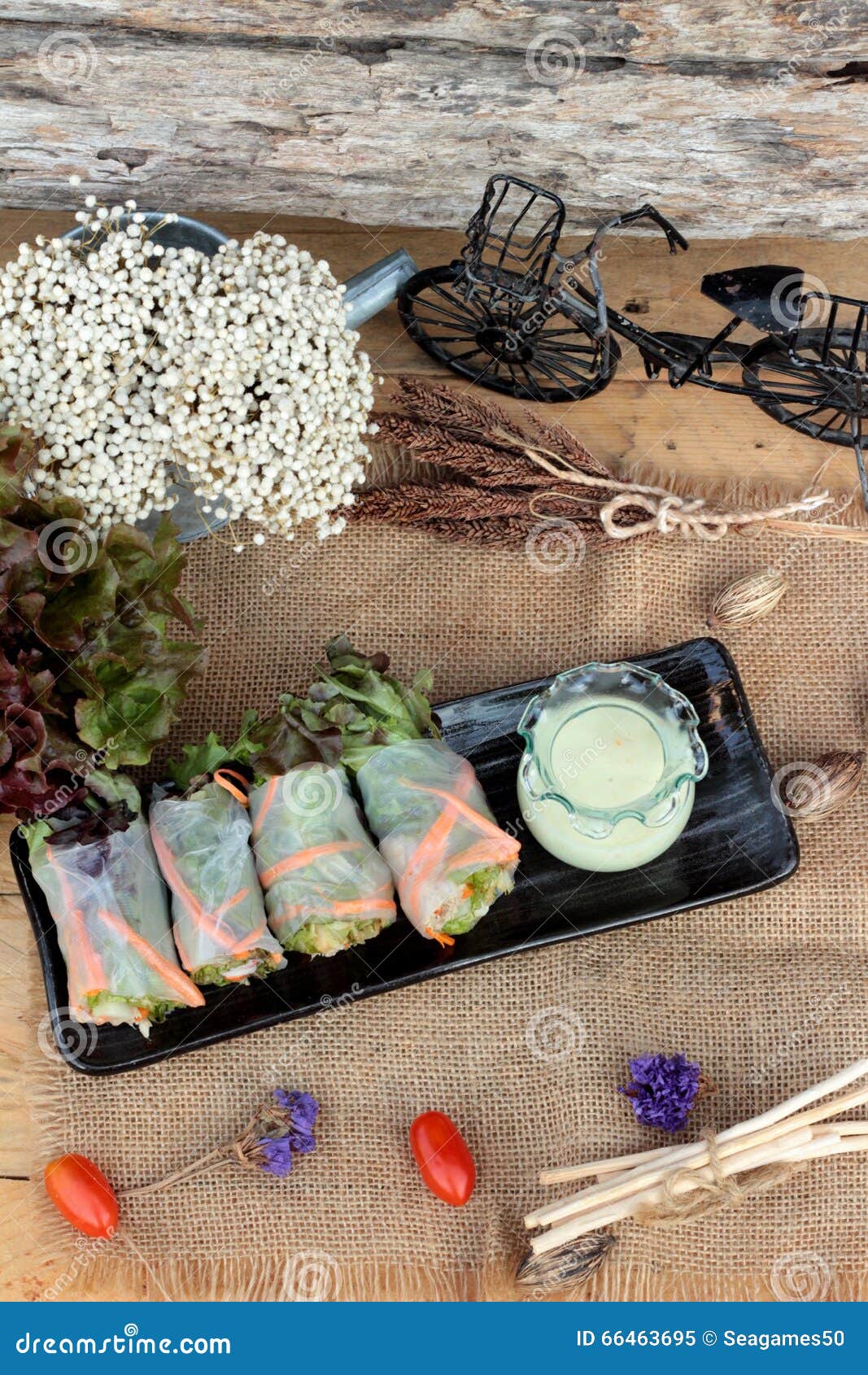 Salad Rolls Vegetable with Tuna and Crab Stick. Stock Image Image of