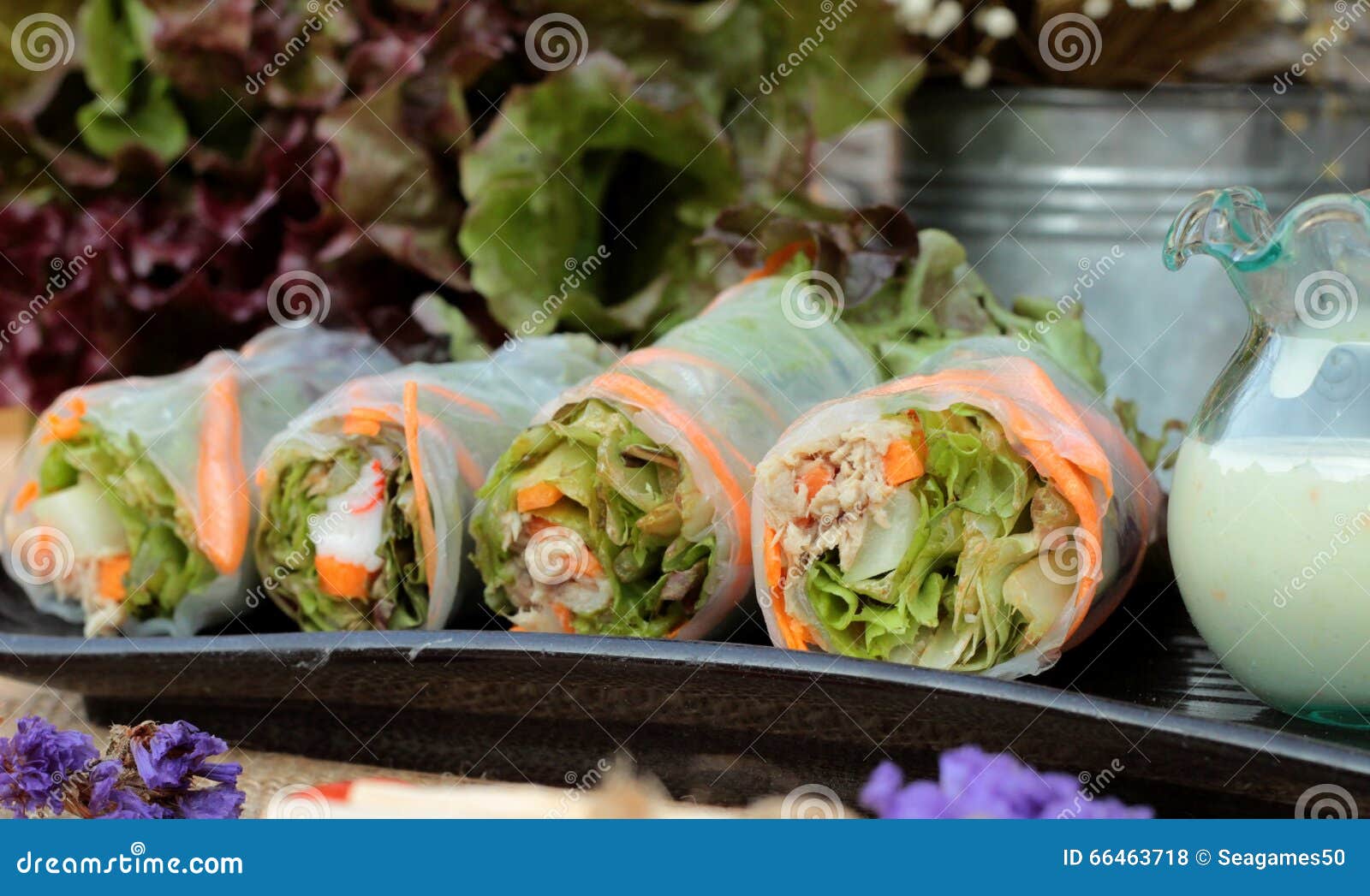 Salad Rolls Vegetable with Tuna and Crab Stick. Stock Photo Image of