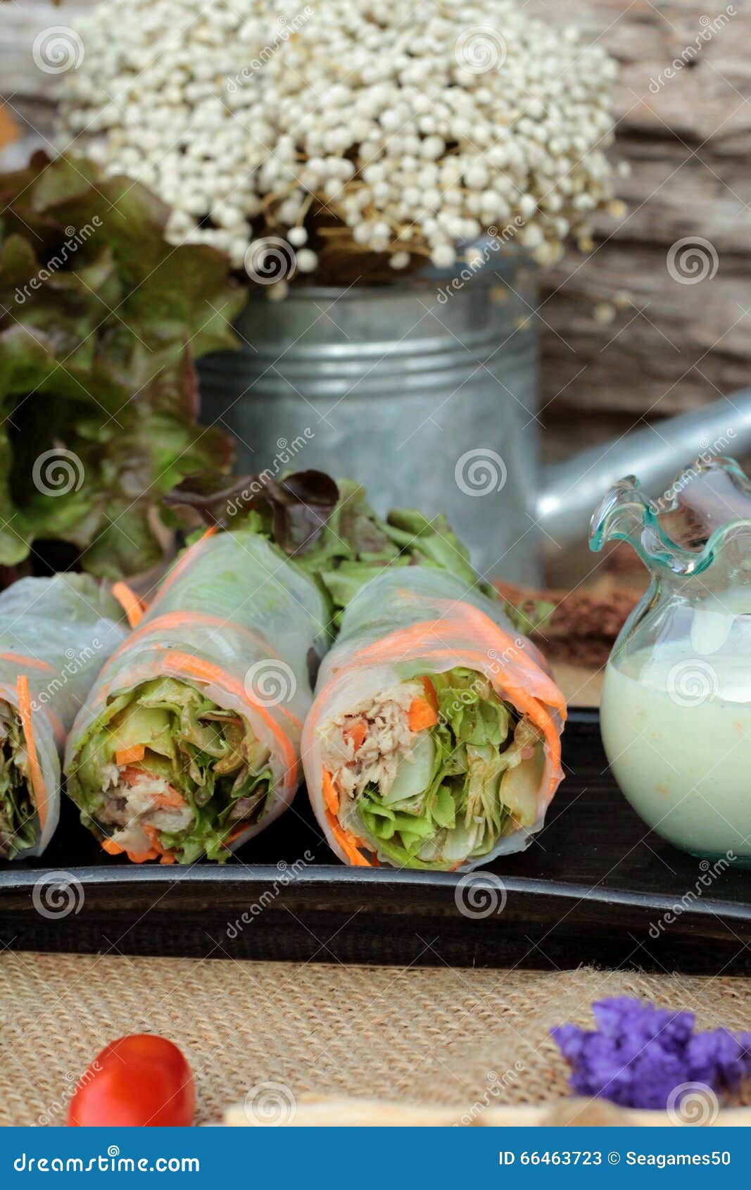 Salad Rolls Vegetable with Tuna and Crab Stick. Stock Image Image of