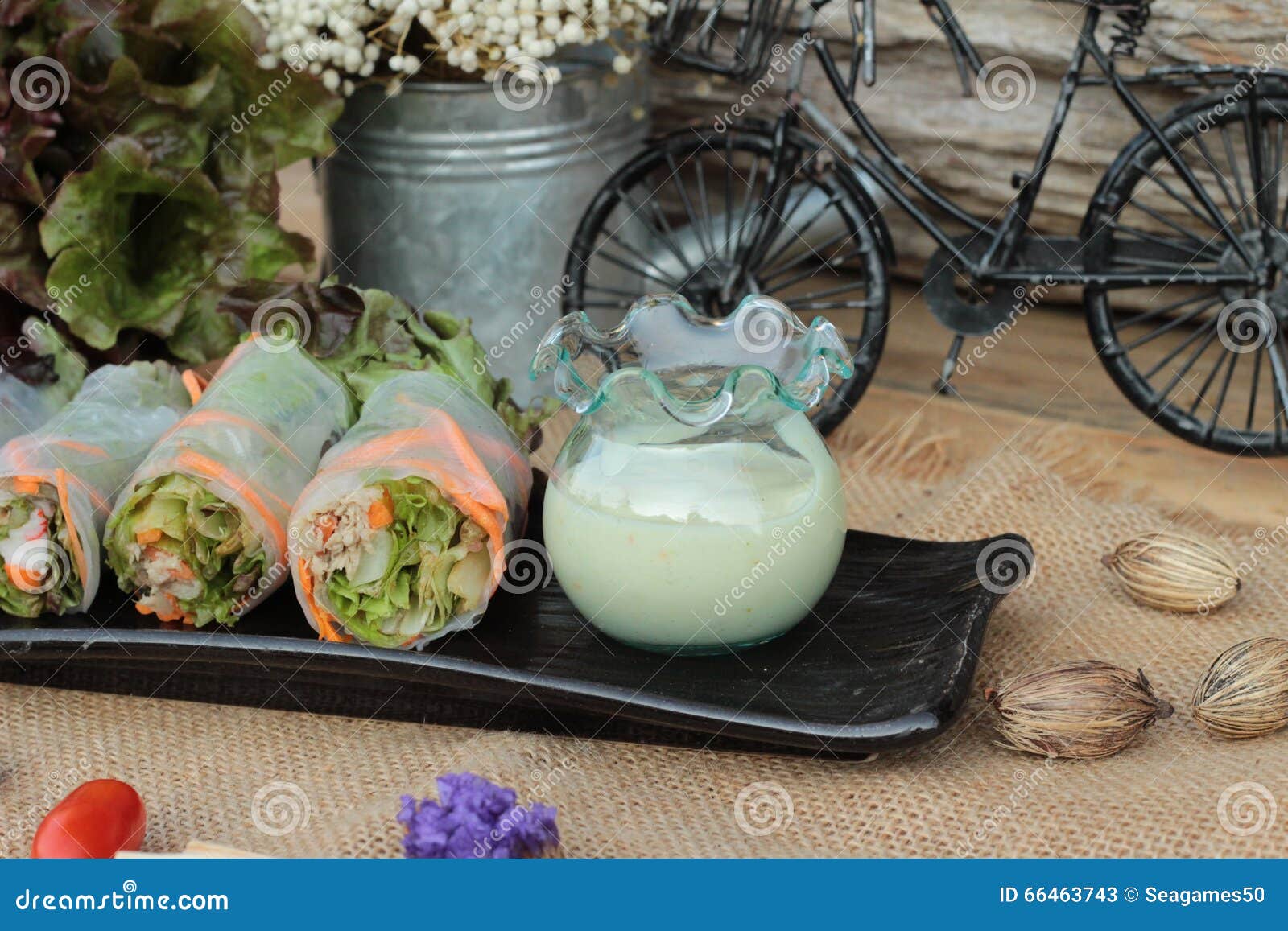 Salad Rolls Vegetable with Tuna and Crab Stick. Stock Image Image of