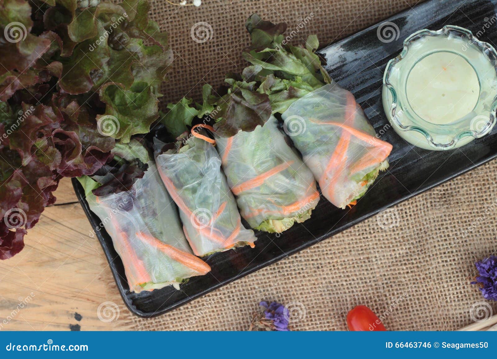 Salad Rolls Vegetable with Tuna and Crab Stick. Stock Photo Image of