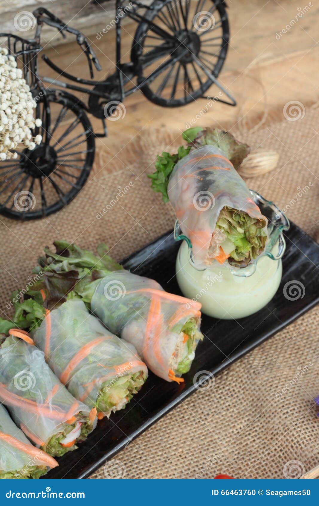 Salad Rolls Vegetable with Tuna and Crab Stick. Stock Photo Image of