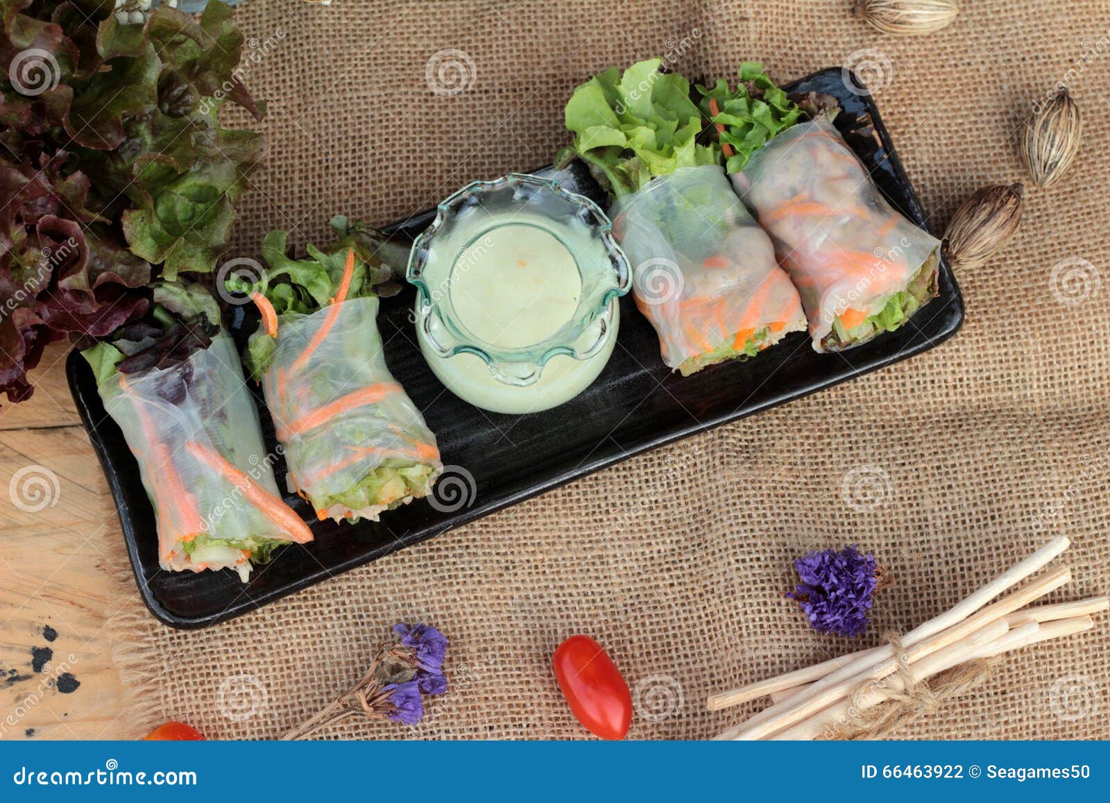 Salad Rolls Vegetable with Tuna and Crab Stick. Stock Photo Image of