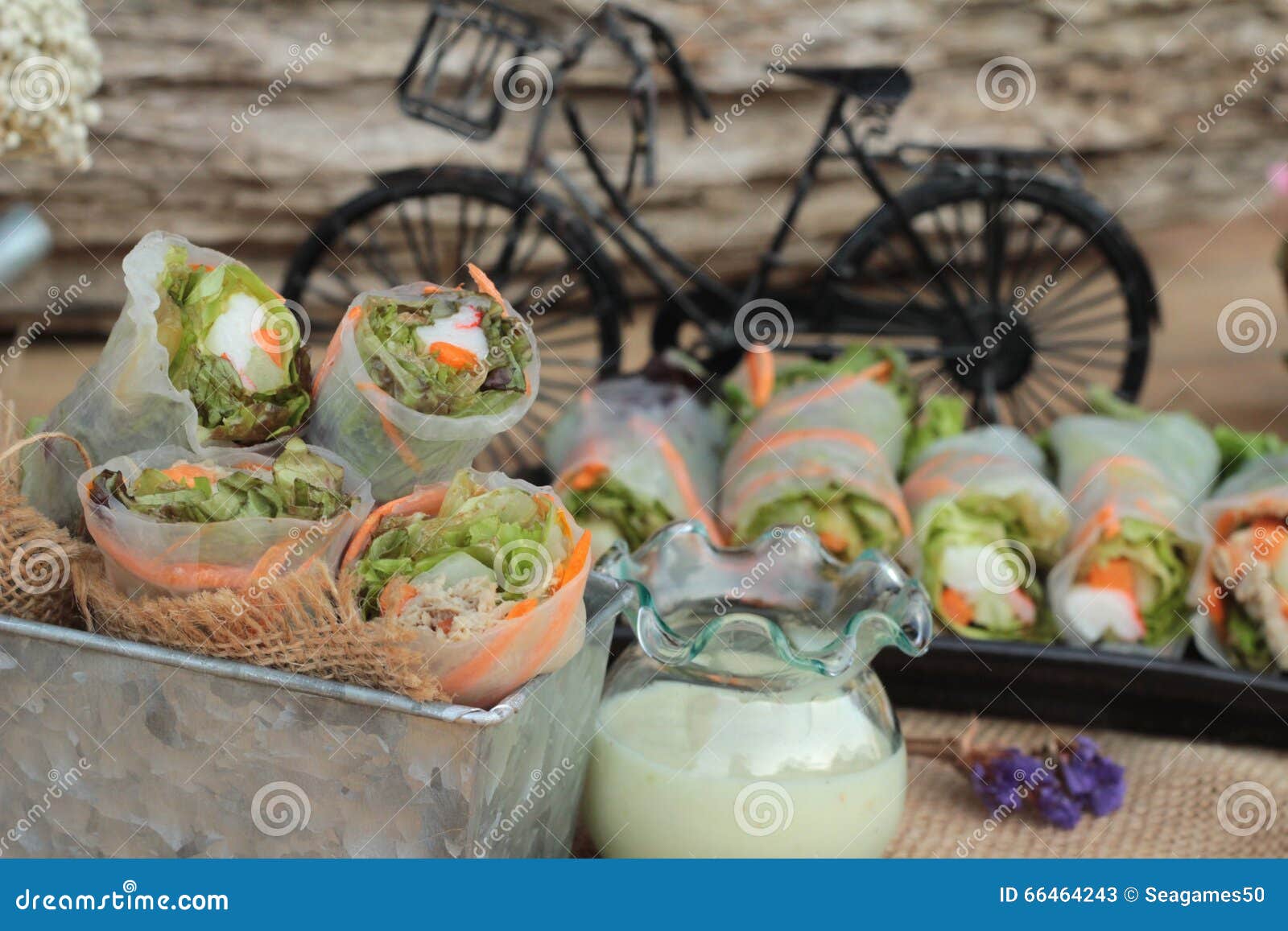 Salad Rolls Vegetable with Tuna and Crab Stick. Stock Image Image of