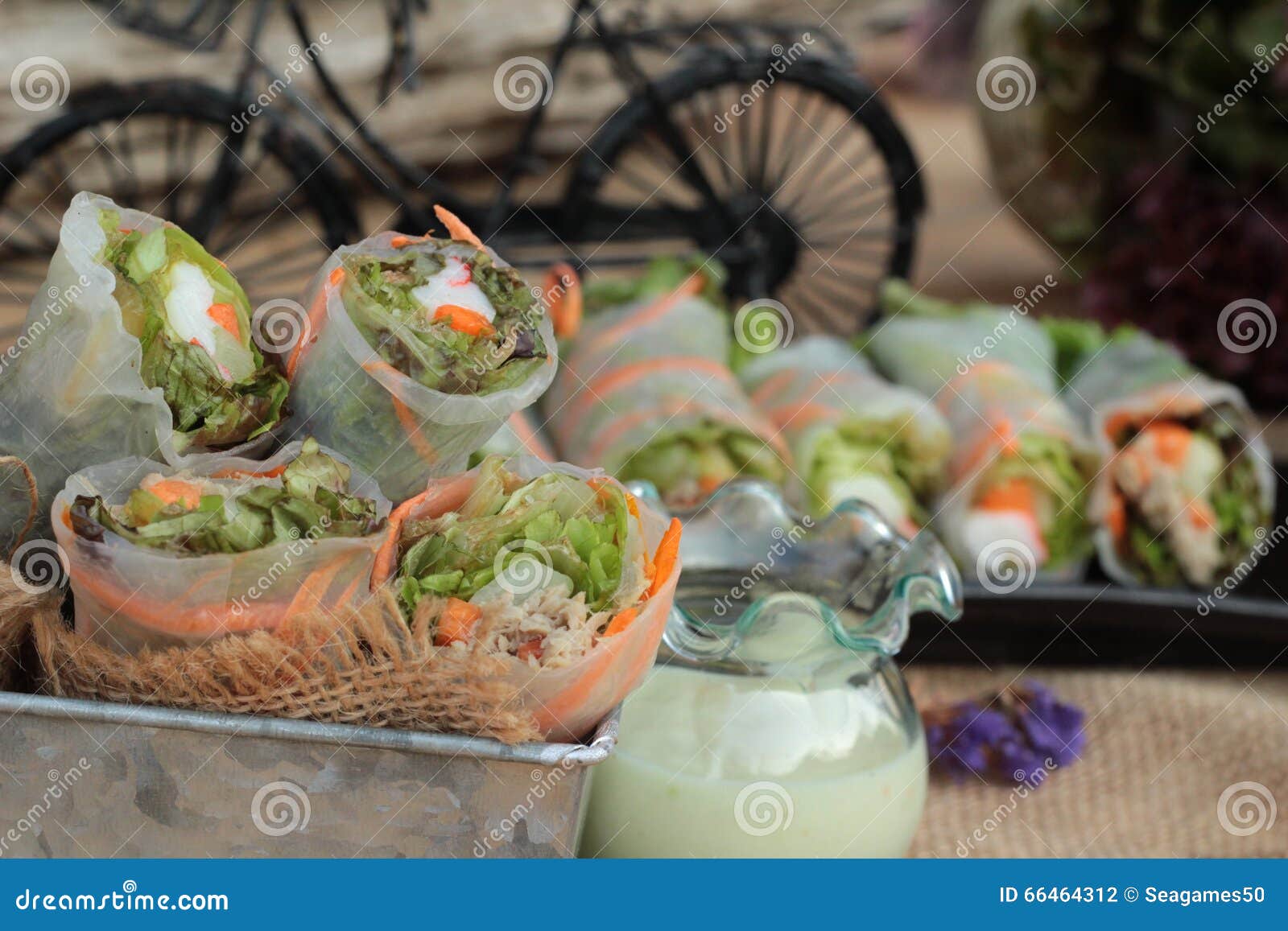 Salad Rolls Vegetable with Tuna and Crab Stick. Stock Photo Image of
