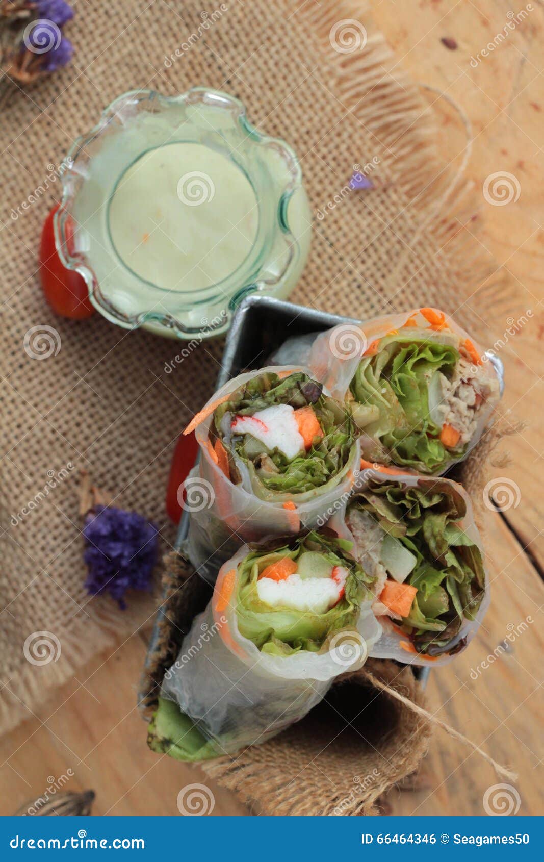 Salad Rolls Vegetable with Tuna and Crab Stick. Stock Photo Image of