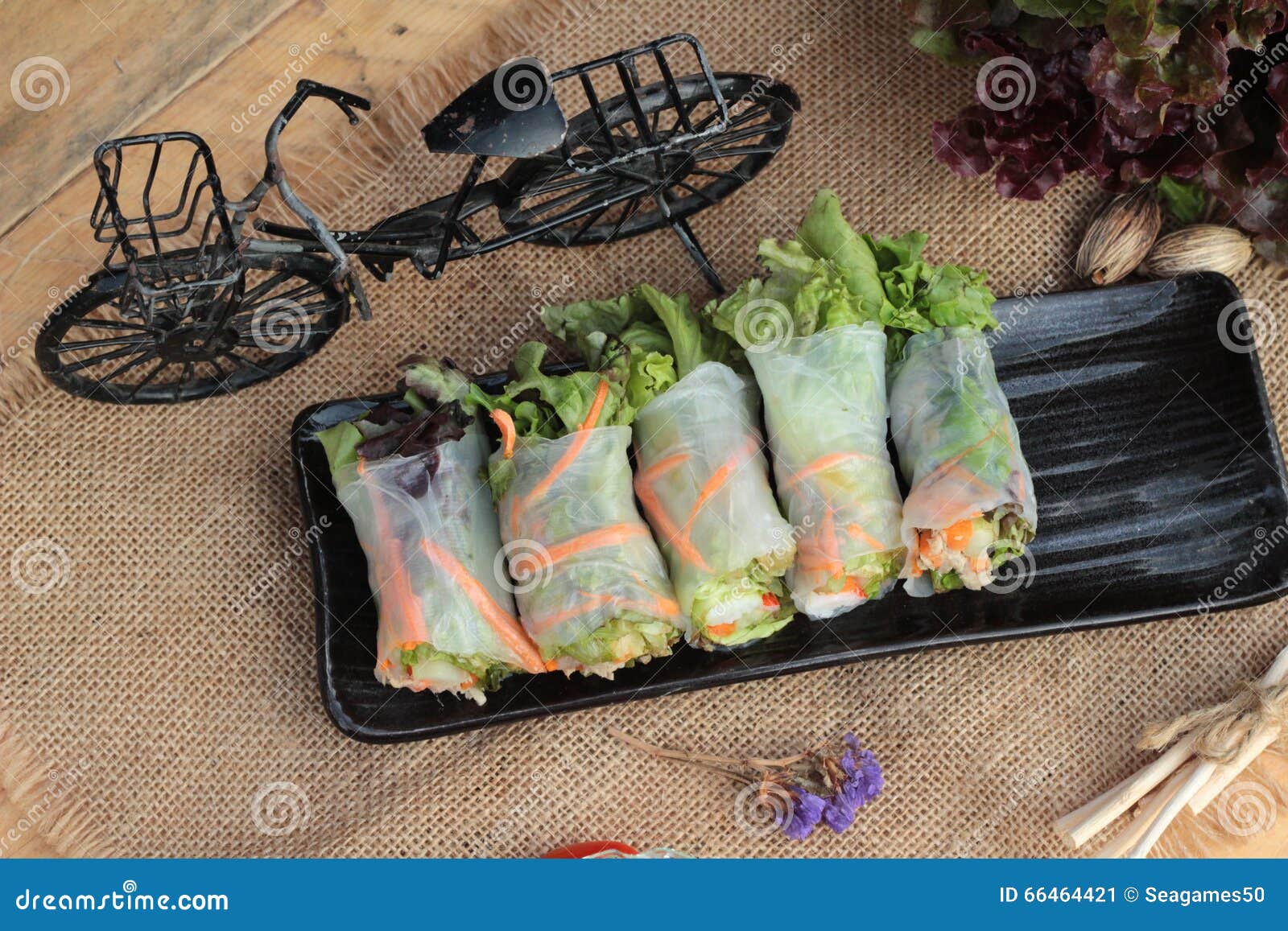 Salad Rolls Vegetable with Tuna and Crab Stick. Stock Image Image of