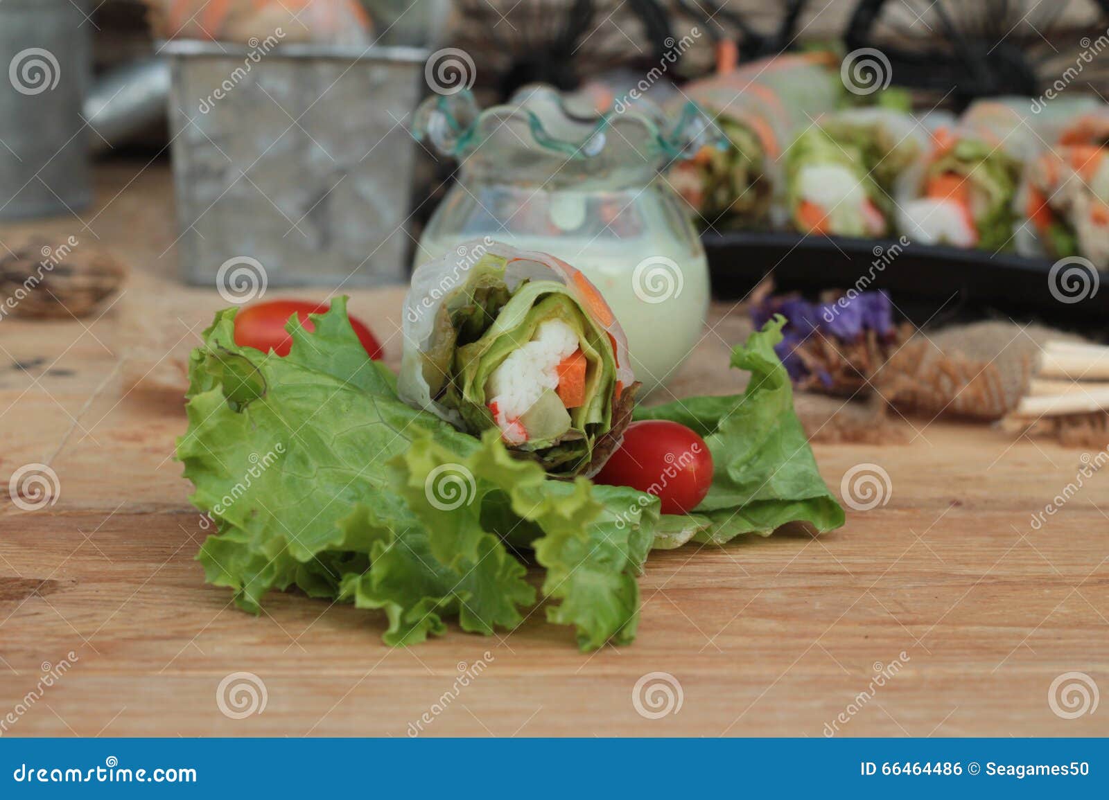 Salad Rolls Vegetable with Tuna and Crab Stick. Stock Photo Image of